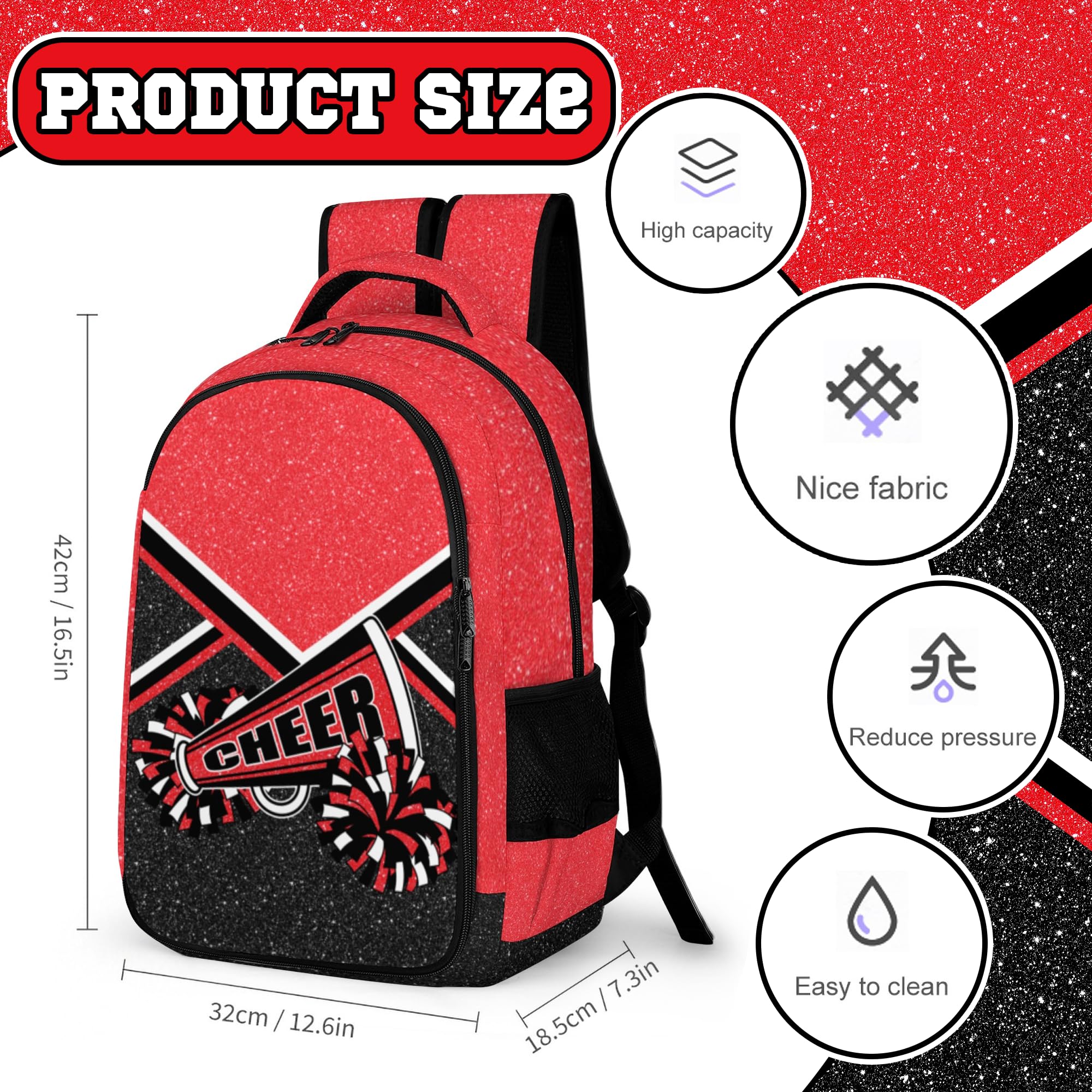 Cheerleader Backpack for Women & Teams - Durable Cheerleading Sports Bag with Adjustable Straps (Red) - Perfect for Gym, Practice, Competitions & School