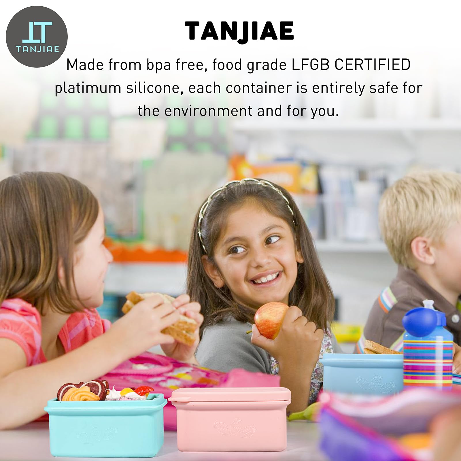 Tanjiae 13.5oz Silicone Snack Containers for Kids - Leak Proof, Microwave & Freezer Safe BPA-Free Small Lunch Box with Lids - Perfect for Toddler Meals, Baby Food Storage, Soup Portioning & On-the-Go Snacks
