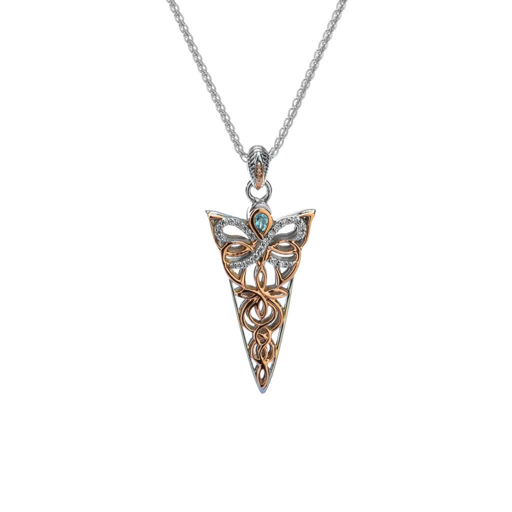 10K Rose Gold & Silver Reversible Butterfly Pendant Necklace with Genuine Topaz & Cubic Zirconia - Elegant Jewelry Gift for Women, Perfect for Valentine's Day, Anniversary & Special Occasions