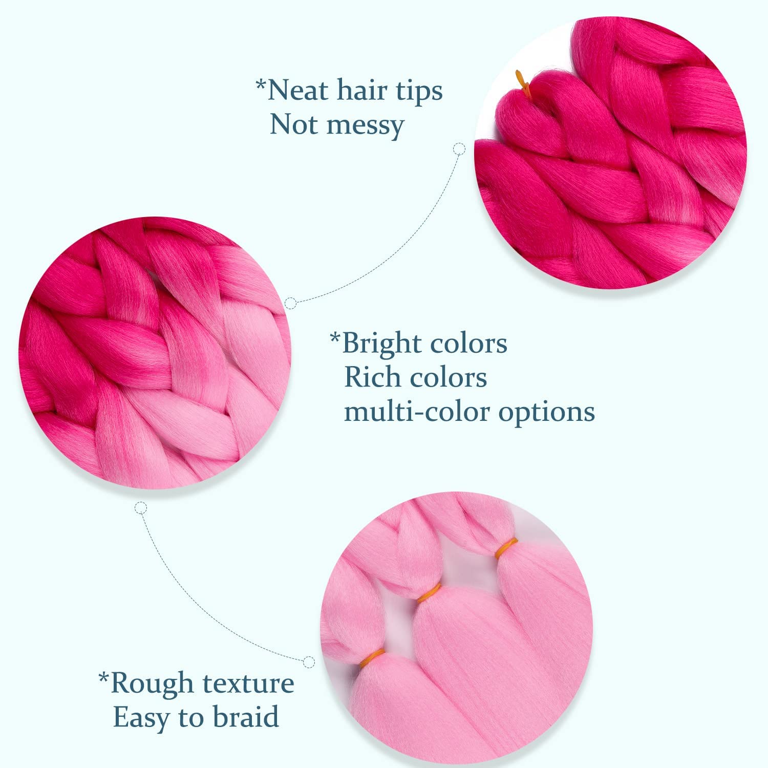 Ritzkart Ultra Braid 24 Inch Raw Hair Braiding Hair for Wigs, Hair Extensions & Dreadlocks - Dark to Light Pink (B40) | Perfect for Styling, Cosplay & Protective Hairstyles