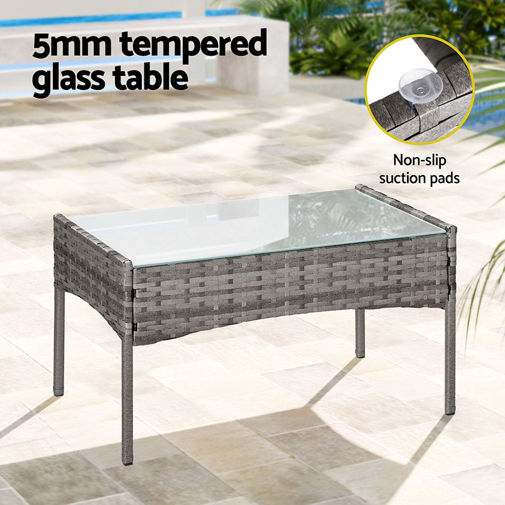 4-Seater Outdoor Wicker Sofa Set with Table and Chairs - Grey Patio Furniture for Garden, Poolside, and Backyard Relaxation