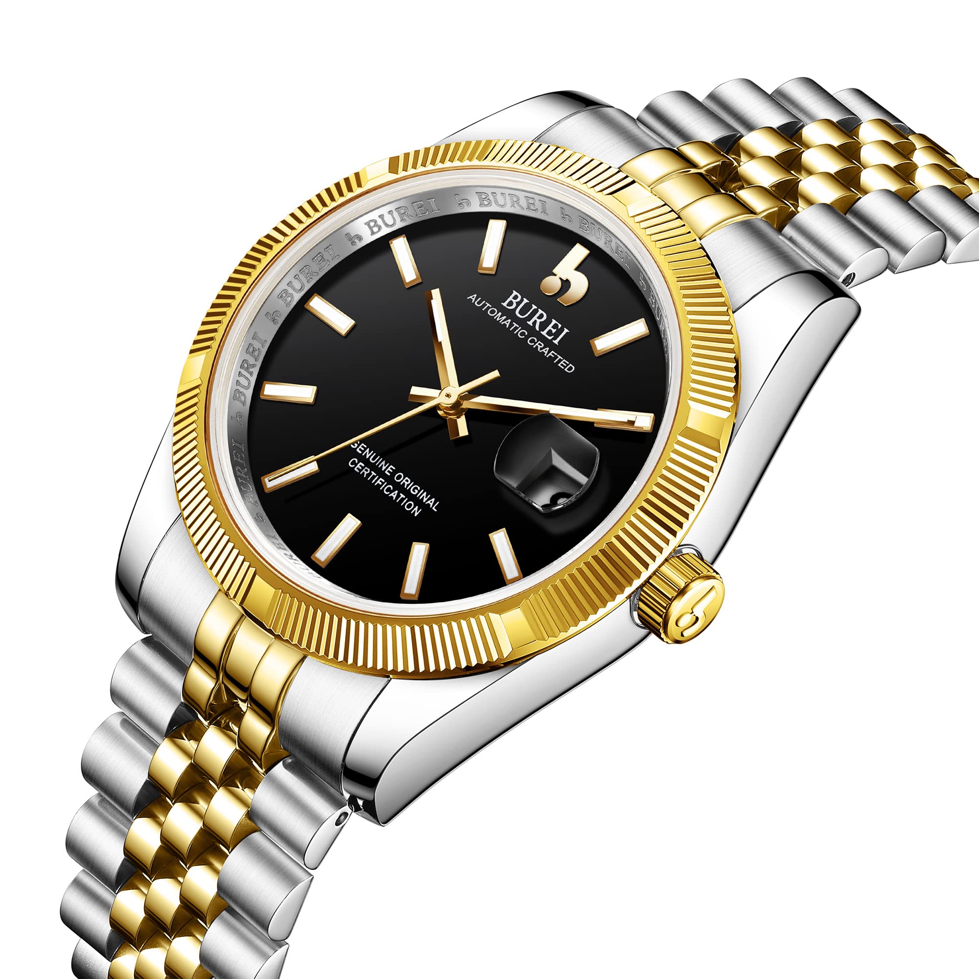 BUREI Men's Classic Luxury Stainless Steel Waterproof Watch with Date Display & Sapphire Crystal - Perfect for Business, Formal Events & Everyday Wear
