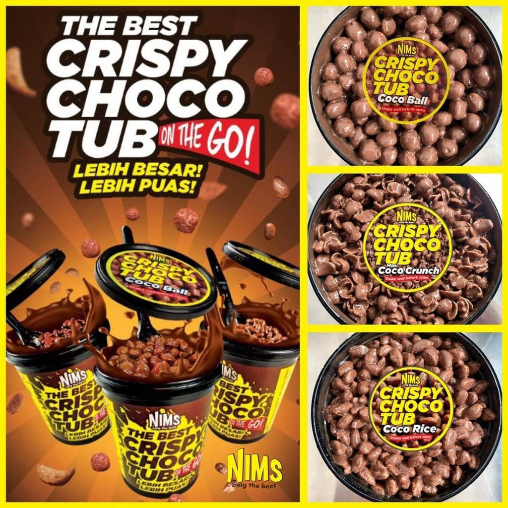 Nims Crispy Choco Tub - 6 Delicious Flavors (Milk, Dark, White Chocolate & More) - Perfect for Gifts, Parties & Snacking