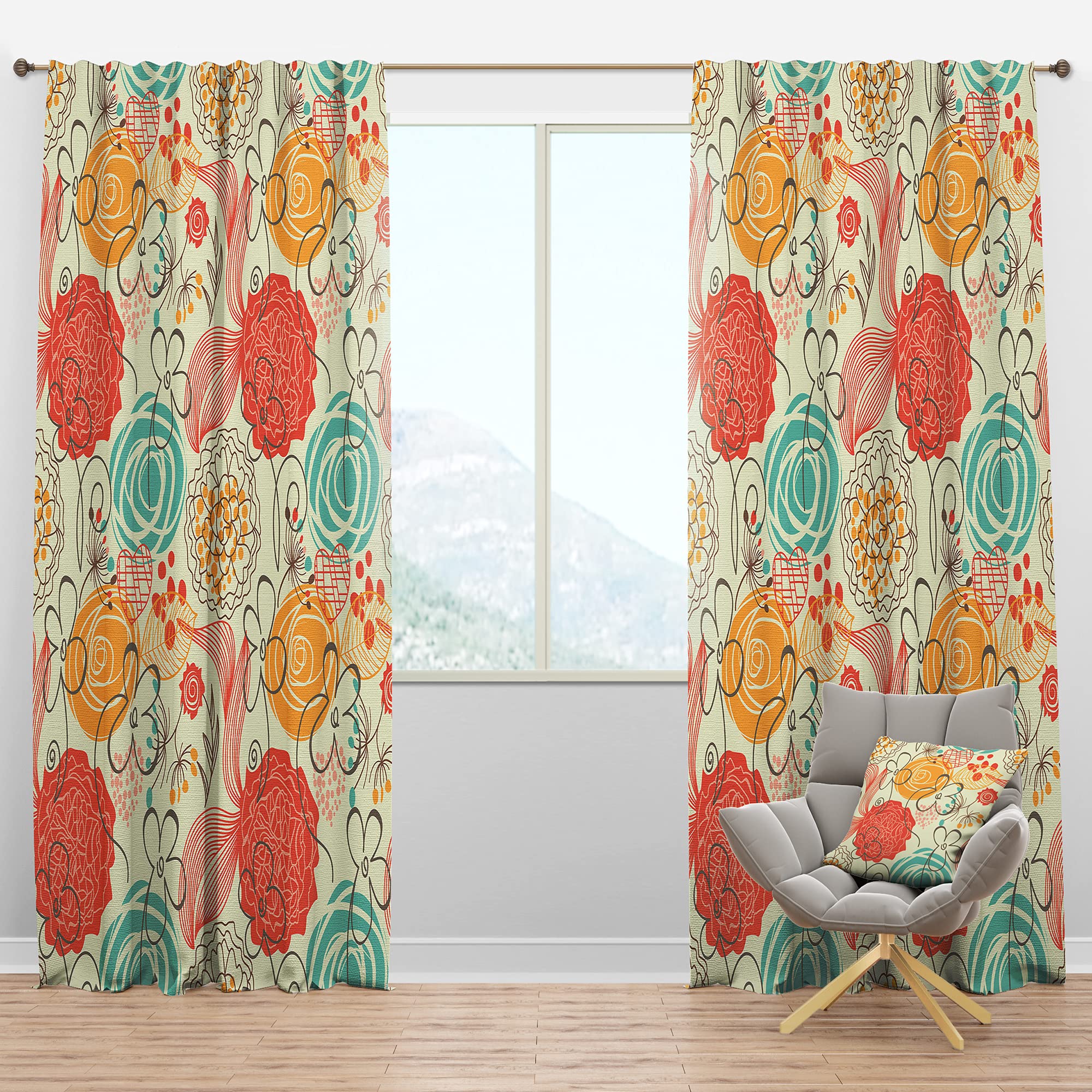 DesignQ Blackout Curtains - Thermal Insulated Retro Floral Pattern Window Drapes for Bedroom & Living Room (Single Panel 52x90 Inches) - Perfect for Light Blocking, Privacy & Home Decor