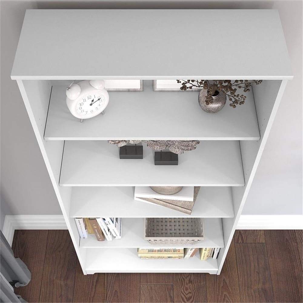 BOWERY HILL 5 Shelf White Bookcase - Modern Wooden Bookshelf for Living Room, Bedroom & Office Storage - Perfect for Organizing Books, Decor & Essentials