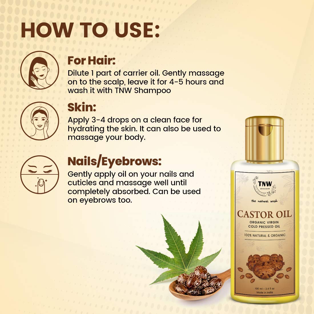 100% Pure Castor Oil & Virgin Coconut Oil Combo for Hair Growth, Skin Care, Eyelashes & Nails - 100ml Each | Natural Hair Treatment & Moisturizer for Dry Scalp, Face & Body | Perfect for DIY Beauty Recipes & Daily Nourishment