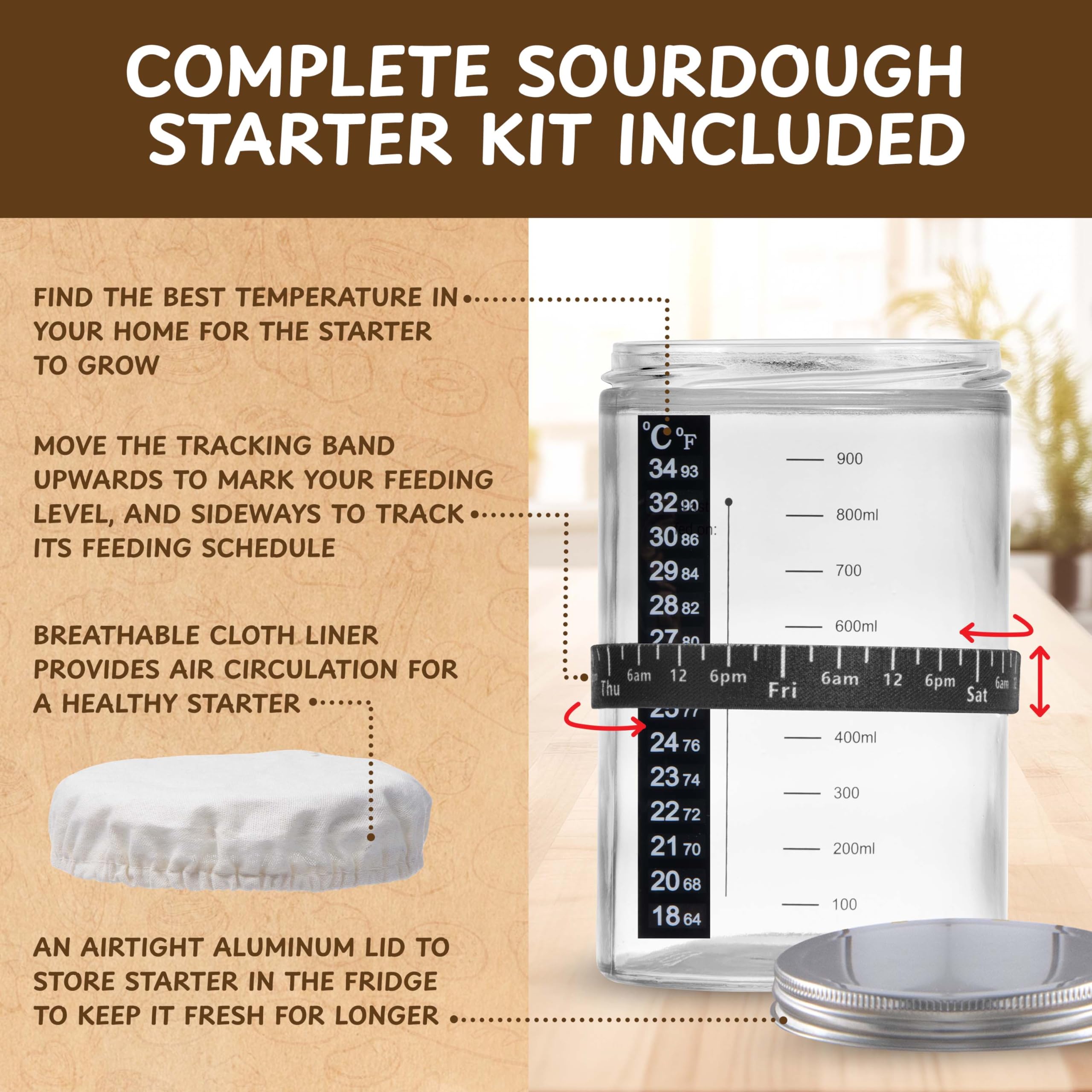 Organic Sourdough Bread Starter Kit - Glass Jar, Bread Lame, Recipe Book & Baking Supplies for Homemade Artisan Bread | Perfect for Beginners, Gifts & Home Baking Enthusiasts