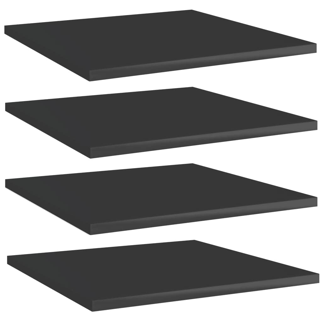 vidaXL Engineered Wood Bookshelf Boards - Set of 4, High Gloss Black Finish, Modern & Sturdy Design, Easy to Clean, Compact Storage Solution for Living Room, Office or Bedroom Organization
