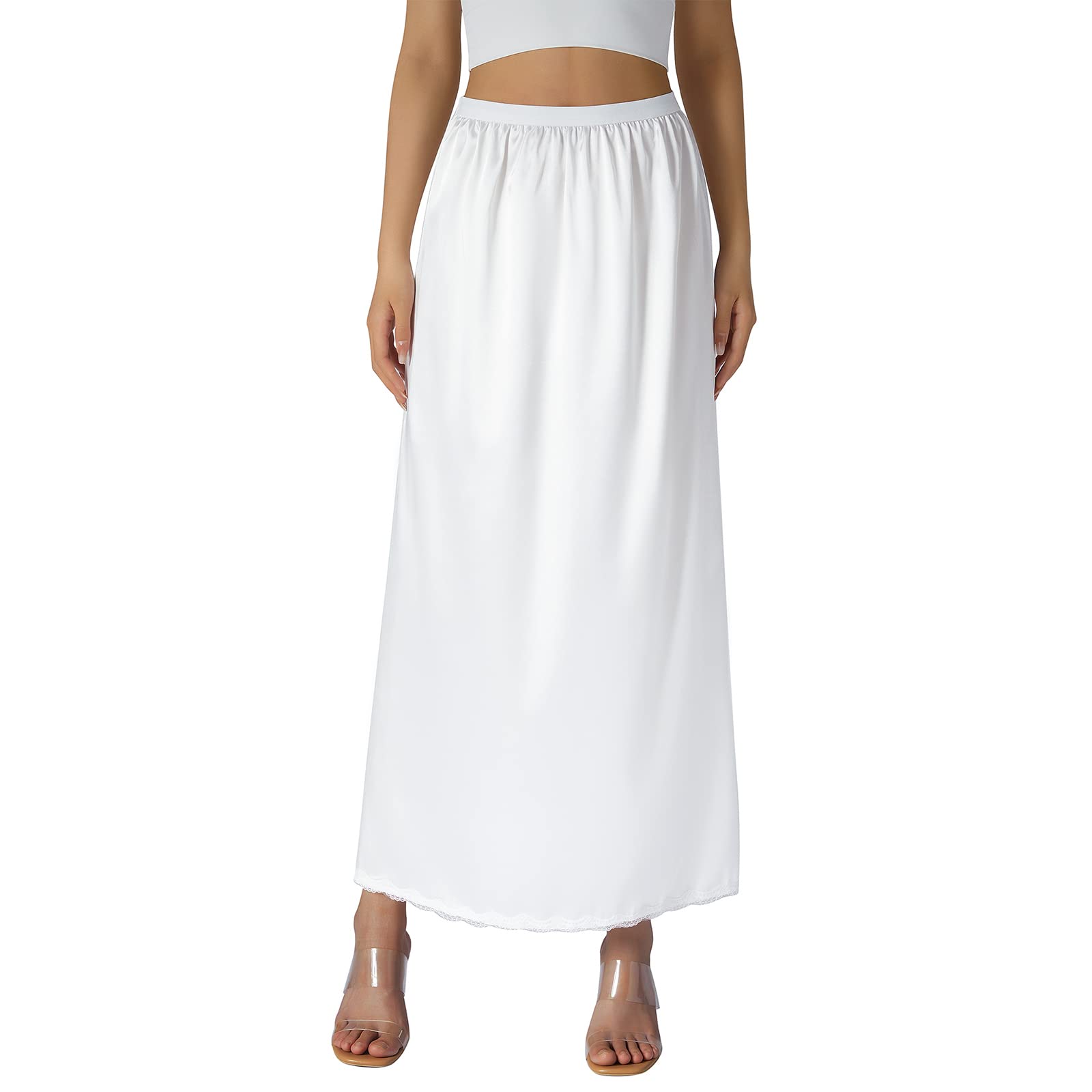 Women's Satin Half Slip with Elastic Waist & Lace Trim - Comfortable Underskirt for Dresses, Skirts - Perfect for Work, Weddings & Special Occasions