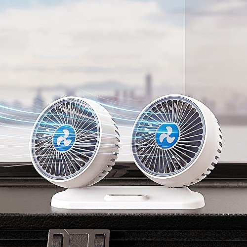 180 Degree Rotatable USB Car Fan - Dual Head 3-Speed Portable Vehicle Cooling Fan with Strong Airflow | Perfect for Cars, Trucks, SUVs & Home Use | White