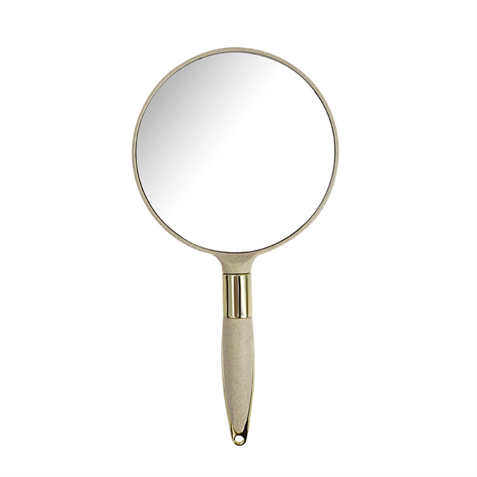 Beige Handheld Makeup Mirror with Handle - 12.5