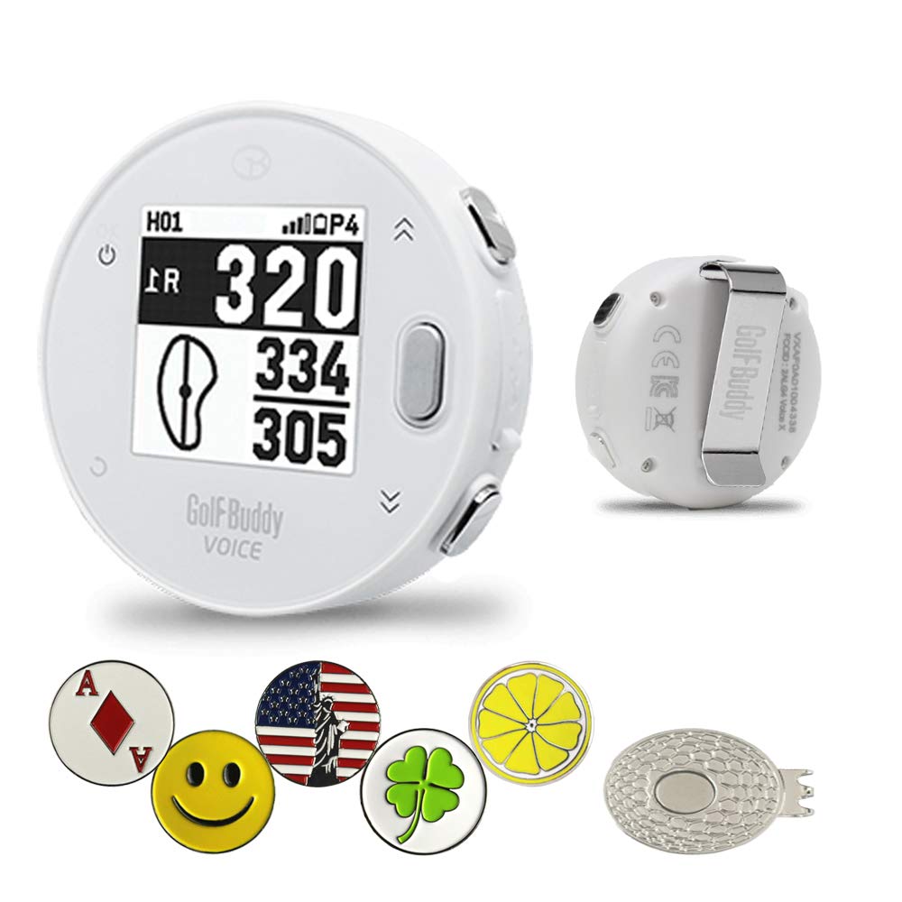 GolfBuddy VoiceX White GPS Golf Rangefinder with Magnetic Hat Clip, 5 Ball Markers & Bluetooth Auto Course Update - Compatible with iPhone & Android Smartphones - Perfect for Golfers on the Course