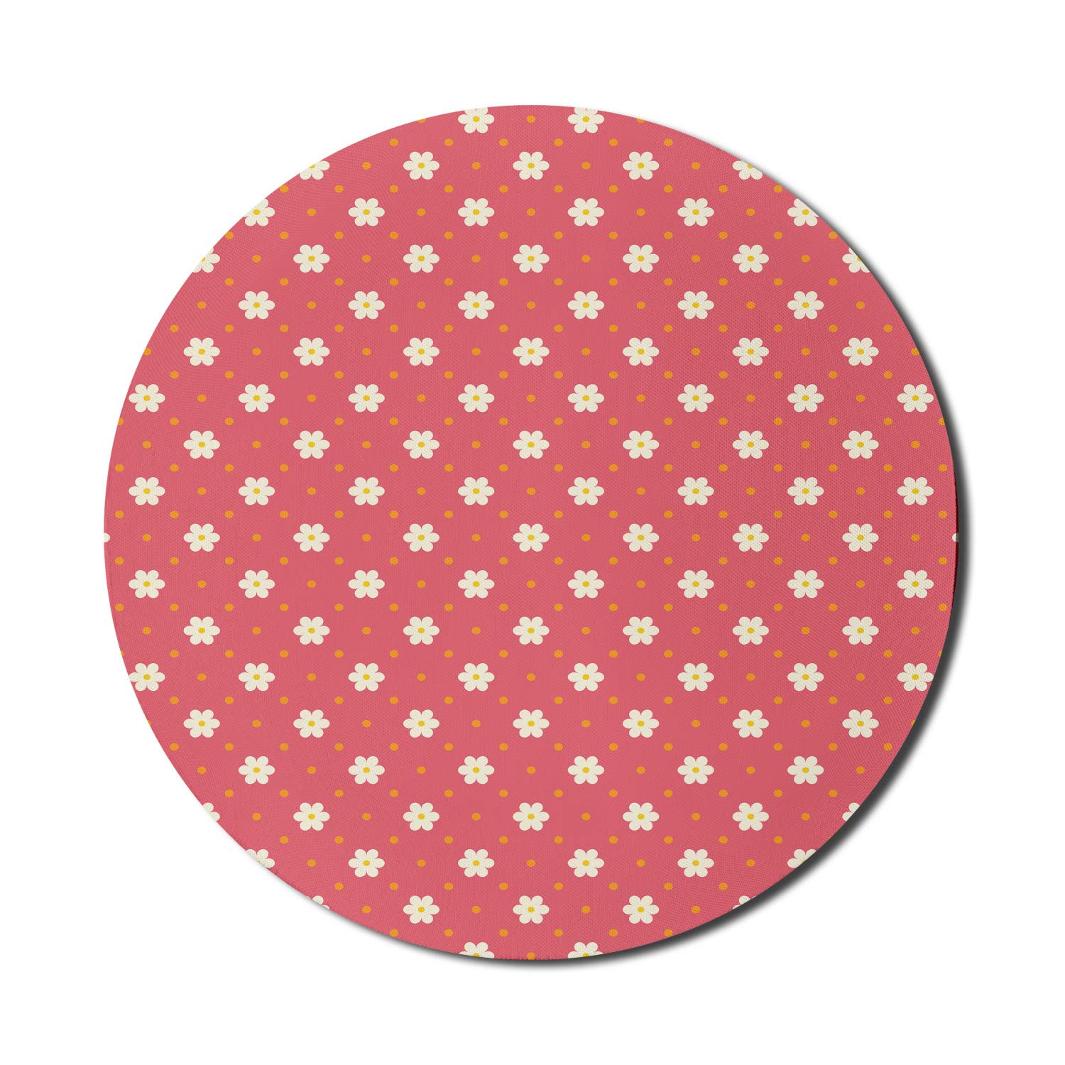 Ambesonne Retro Round Computer Mouse Pad - Non-Slip Thick Rubber Gaming Mousepad with Daisy Floral Pattern on Pink Background, 8 Inch, Pink White Marigold - Perfect for Office, Home & Gaming Setup