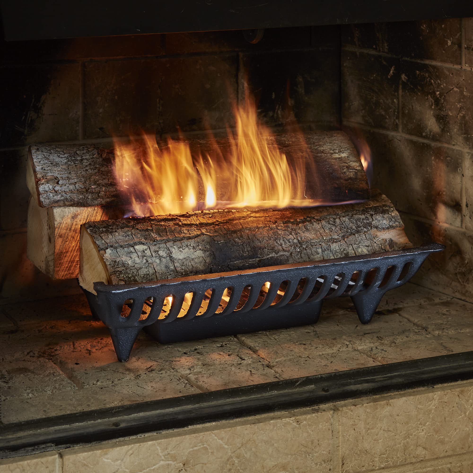 Uniflame 18 Inch Zero Clearance Cast Iron Fireplace Grate - Heavy Duty Fireplace Accessory for Wood Burning Stoves & Fireplaces - Perfect for Indoor/Outdoor Heating & Cozy Ambiance