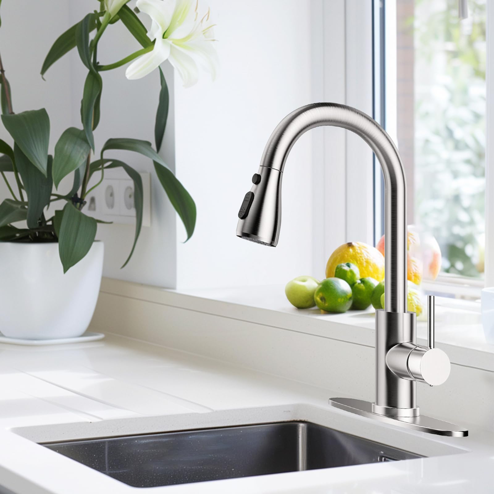 Replacement Kitchen Faucet Head - 3 Spray, Brushed Nickel for Pull Out Sink Faucets - Perfect for Home Kitchen Upgrade