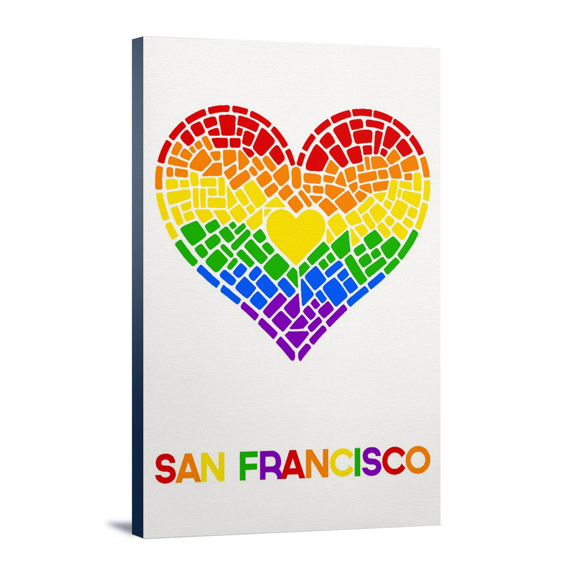 Lantern Press San Francisco California Gay Pride Mosaic Heart Canvas Art - 24x36 Wrapped Wall Decor for LGBTQ+ Home & Office Celebration