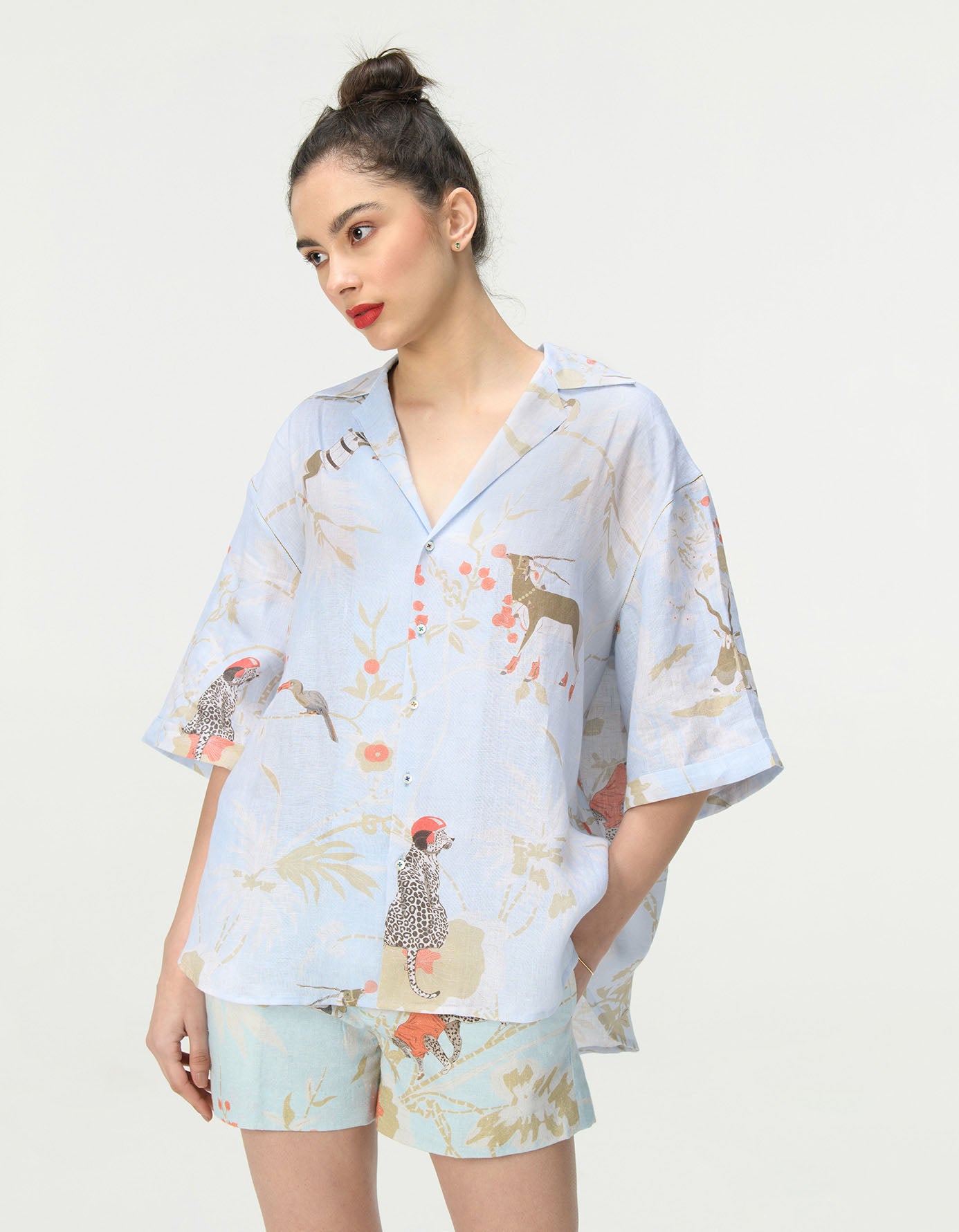 Oversized Linen Bush Shirt in Ice Blue - Comfortable & Stylish Summer Top for Women | Perfect for Beach, Vacation & Casual Outings