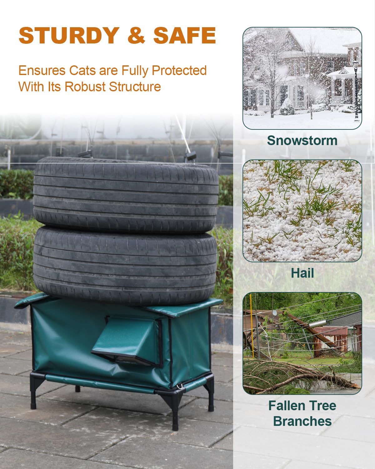 100% Waterproof Heated Cat House for Outdoor Cats - Safe Escape Door, Weatherproof Insulated Shelter with Heating Pad - Perfect for Feral Cats & Winter Protection - Ideal for Backyards, Garages & Cold Weather Use
