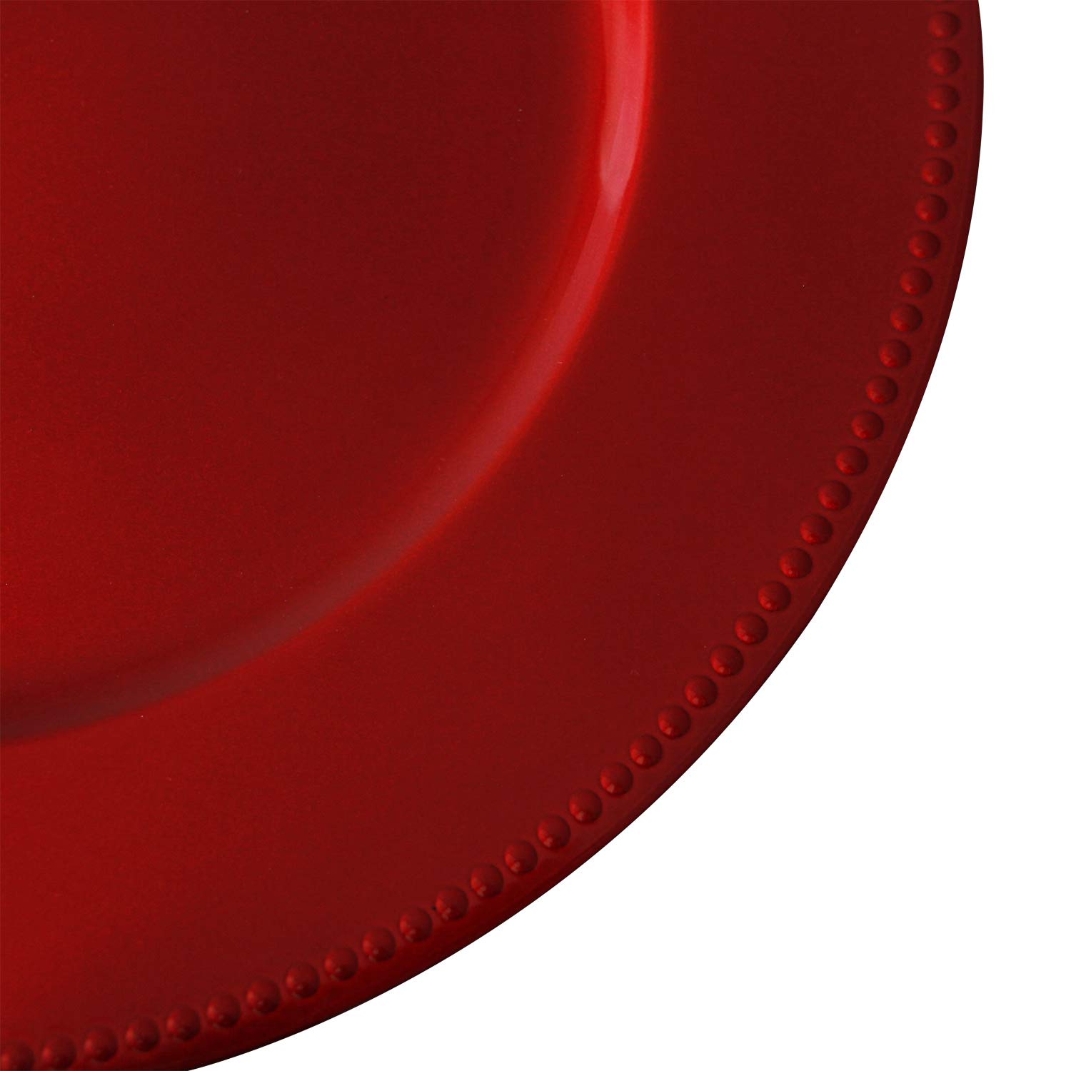 WELMATCH 12-Pack Red Plastic Beaded Charger Plates - 13 Inch Round Decorative Dinner Plates for Wedding, Party, Holiday & Special Events (Set of 12, Elegant Red) - Perfect for Table Settings, Buffets, and Formal Dining Decorations