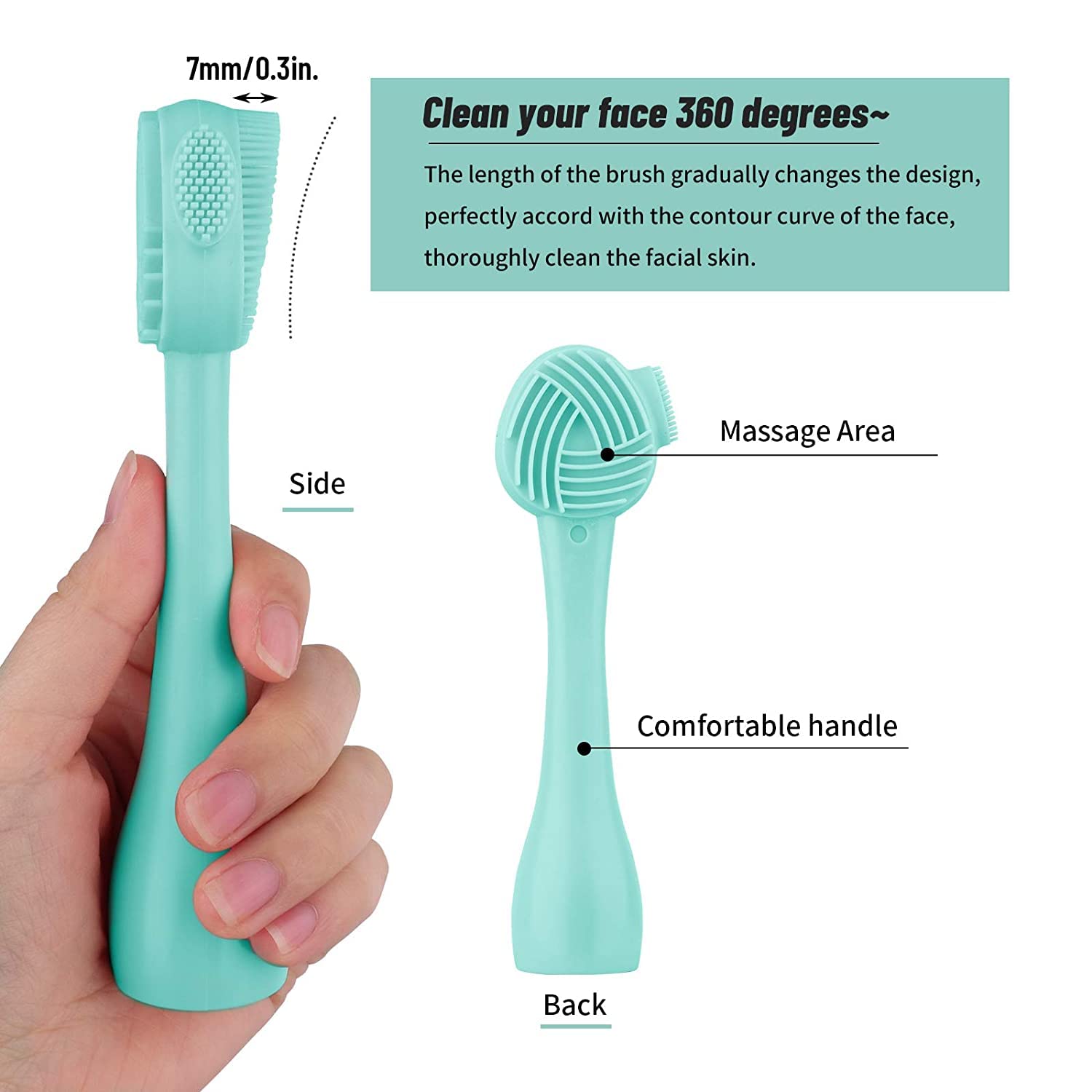SYGA Silicone Face Cleansing Brush - Exfoliating Scrubber with Dual Head & Flexible Spatula for Deep Pore Cleaning, Blackhead Removal & Makeup Application | Perfect for Skincare Routine, Facial Massage & Mask Application (Green)