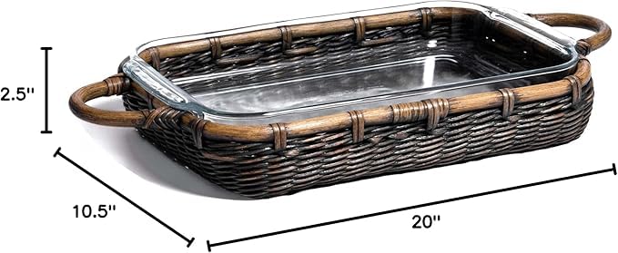The Basket Lady 3 Quart Wicker Casserole Basket - Antique Walnut Brown | Perfect for Picnics, Potlucks & Rustic Kitchen Decor