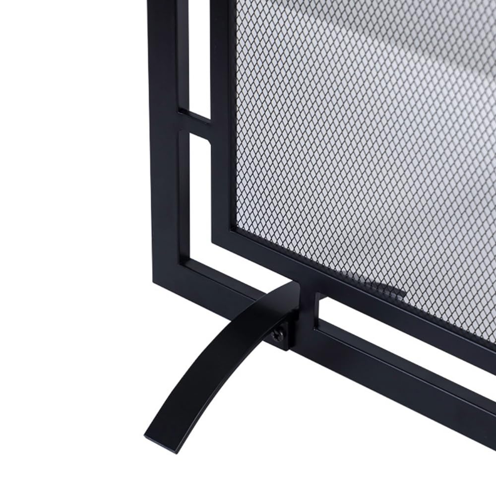 Modern Ember Gatsby Black Mesh Fireplace Screen - Heavy Duty Steel Frame with Powder Coated Finish | Heat & Corrosion Resistant Single Panel Fireplace Screen | Fits Standard Fireplace Openings | Perfect for Living Rooms, Patios & Winter Home Decor