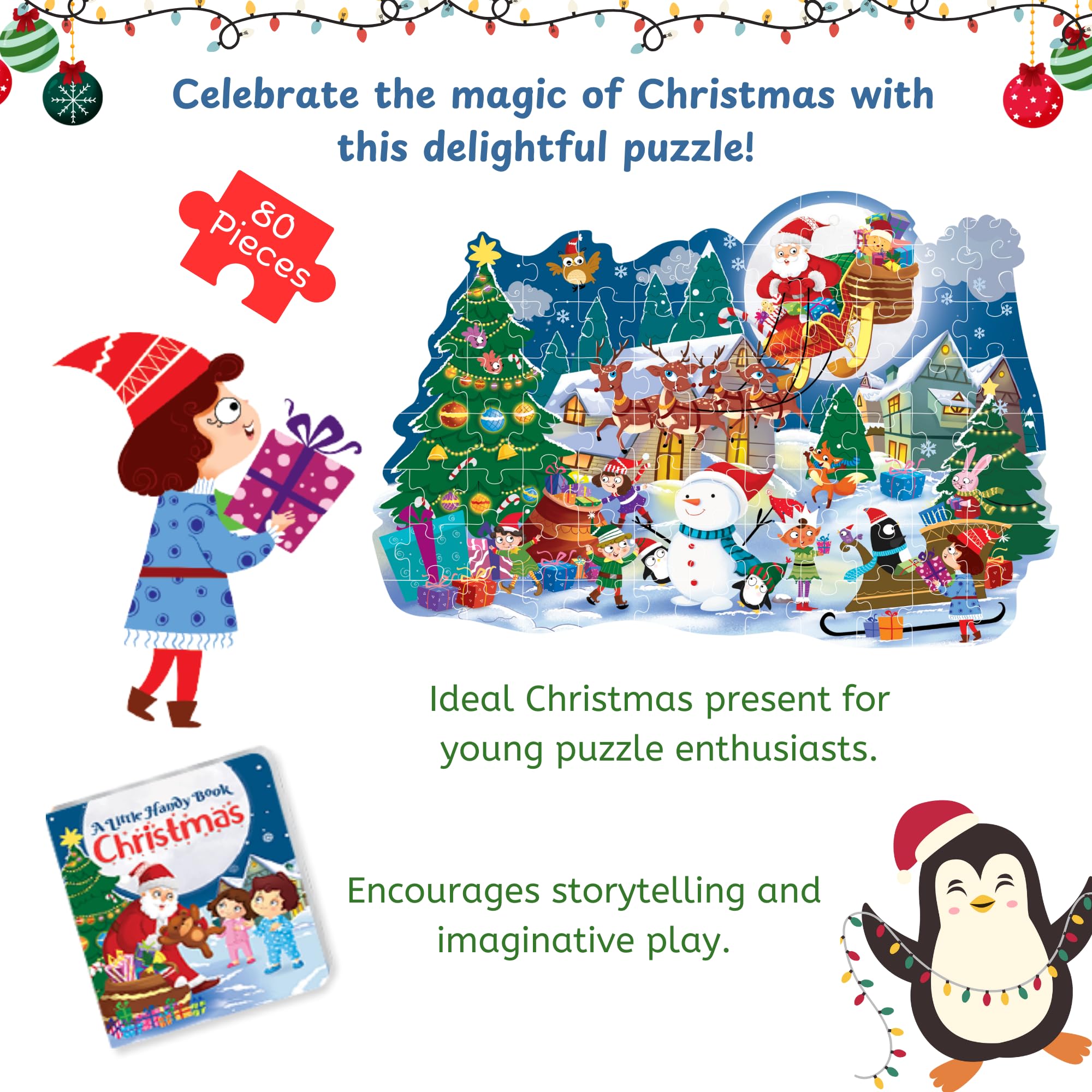 THE BOOK TREE Christmas Puzzle Gift Set for Kids - 80 Piece Jigsaw Puzzle with Storybook | Fun Holiday Learning Activity | Perfect Christmas Present for Boys & Girls | Great for Family Game Night & Holiday Classroom Activities