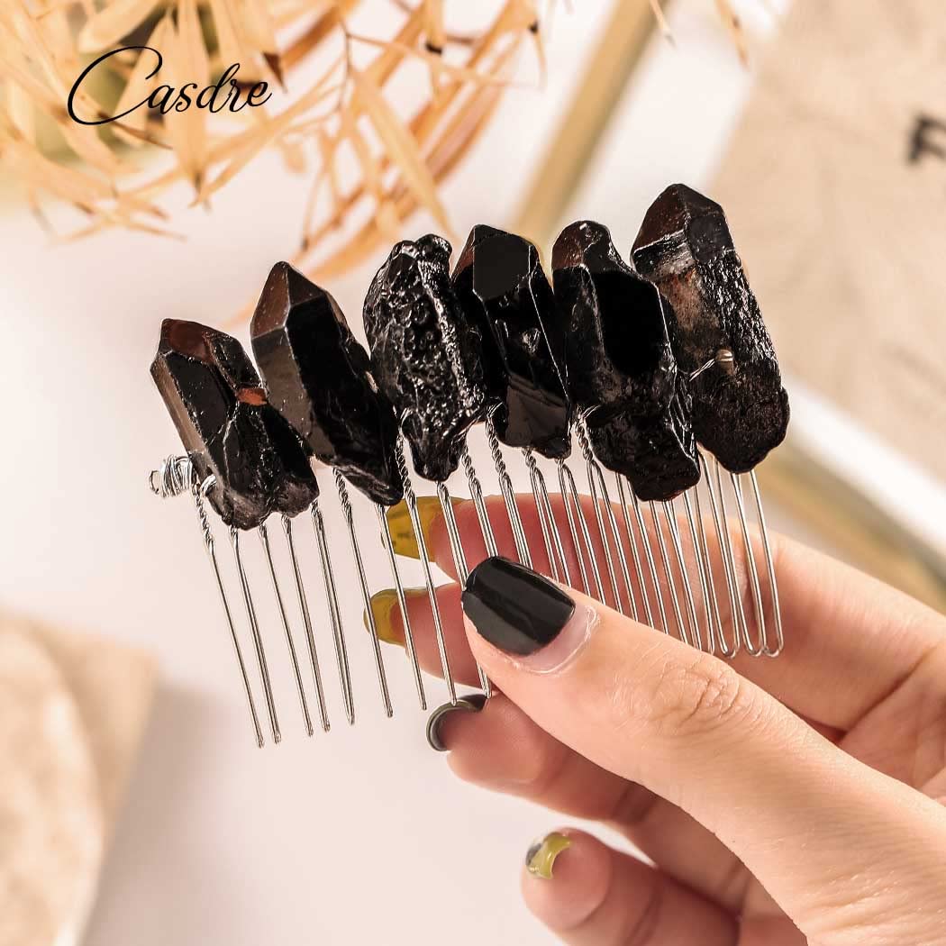 Casdre Crystal Wedding Hair Comb for Bride – Elegant Quartz Rhinestone Bridal Hair Accessories for Women & Girls (Ebony Black) | Perfect for Weddings, Prom, Parties & Special Occasions