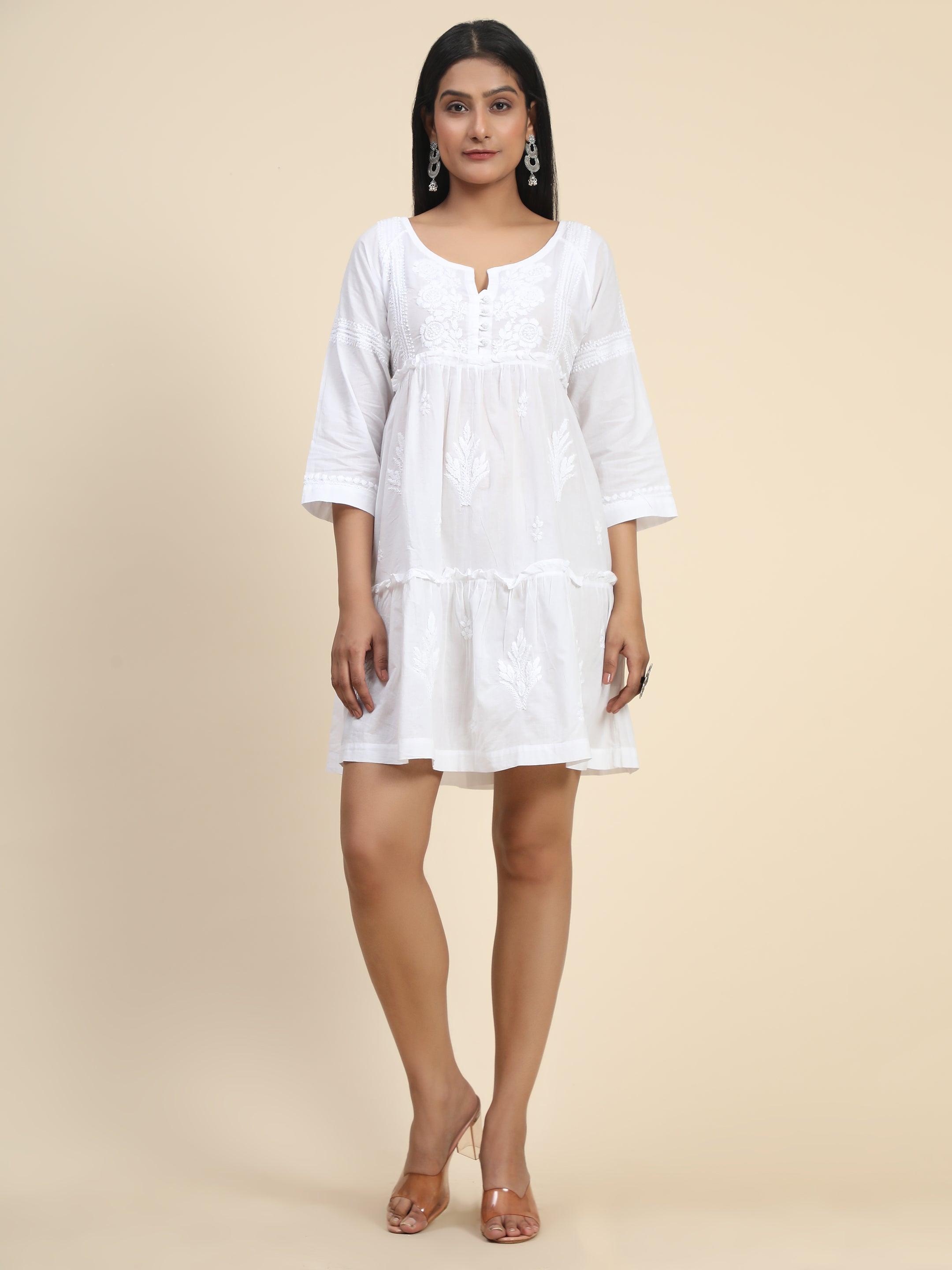 Elegant Noor Hand Embroidered Chikankari Dress for Women - White | Perfect for Weddings, Parties & Special Occasions