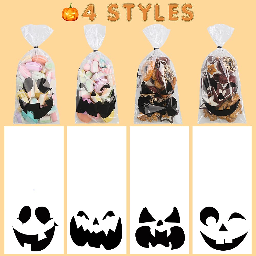 STEFORD Halloween Cellophane Bags 120PCS with Twist Ties for Party Favors & Candy Treats