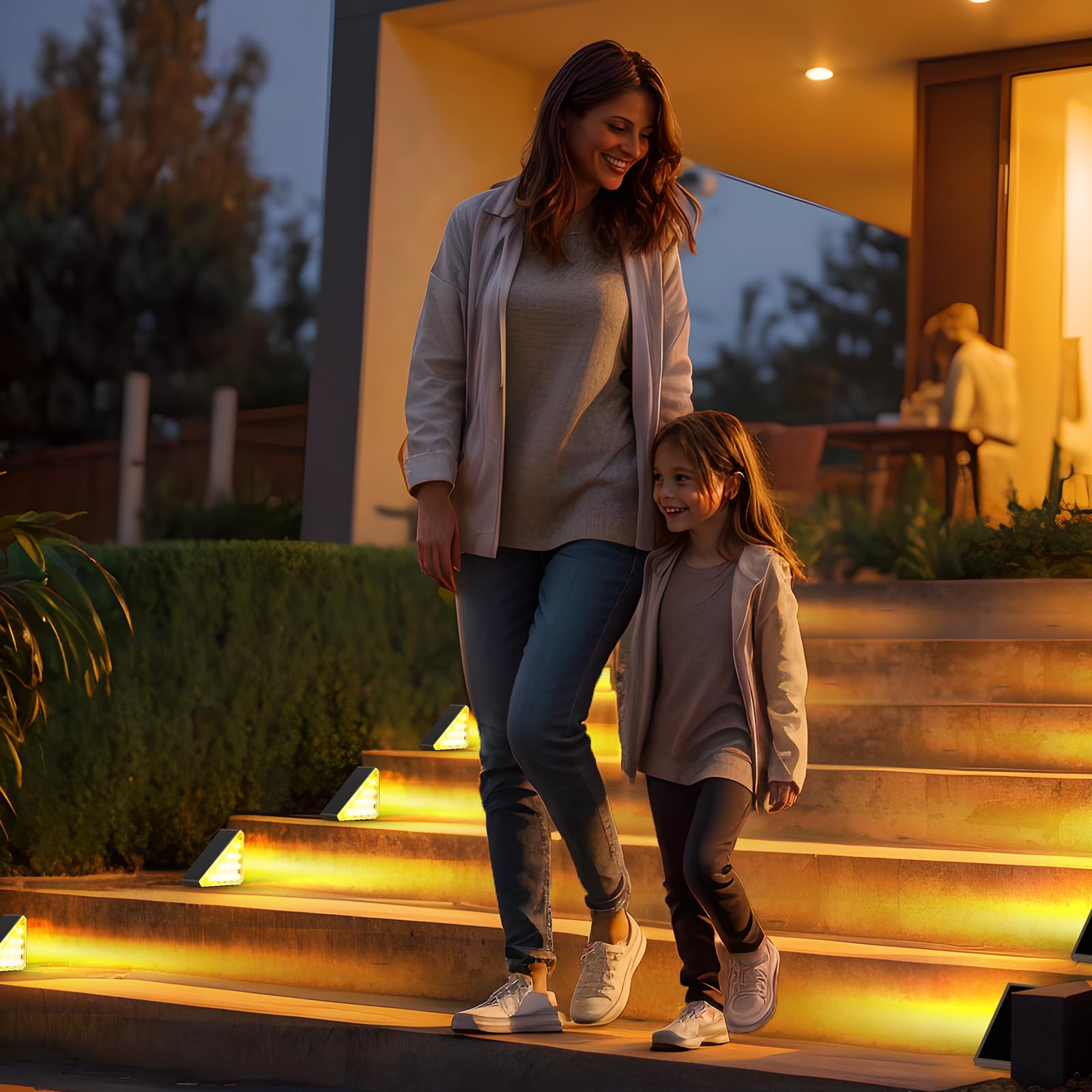 6 Pack Solar Stair Lights Outdoor - Waterproof IP67 LED Solar Pathway Lights for Stairs, Deck, Front Steps, Porch, Patio, Garden & Backyard - Brown Solar Powered Landscape Lighting for Night Safety & Ambience