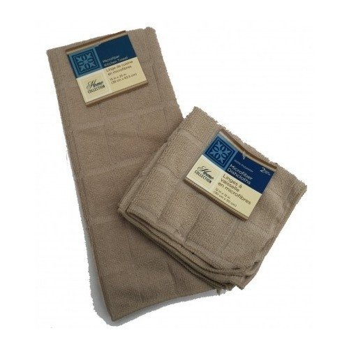 Premium Microfiber Dish Towel Set - 3-Pack Absorbent Kitchen Cleaning Cloths for Dishes, Windows & Countertops - Tan Window Pane Design - Ideal for Daily Dishwashing, Glass Cleaning & Household Chores