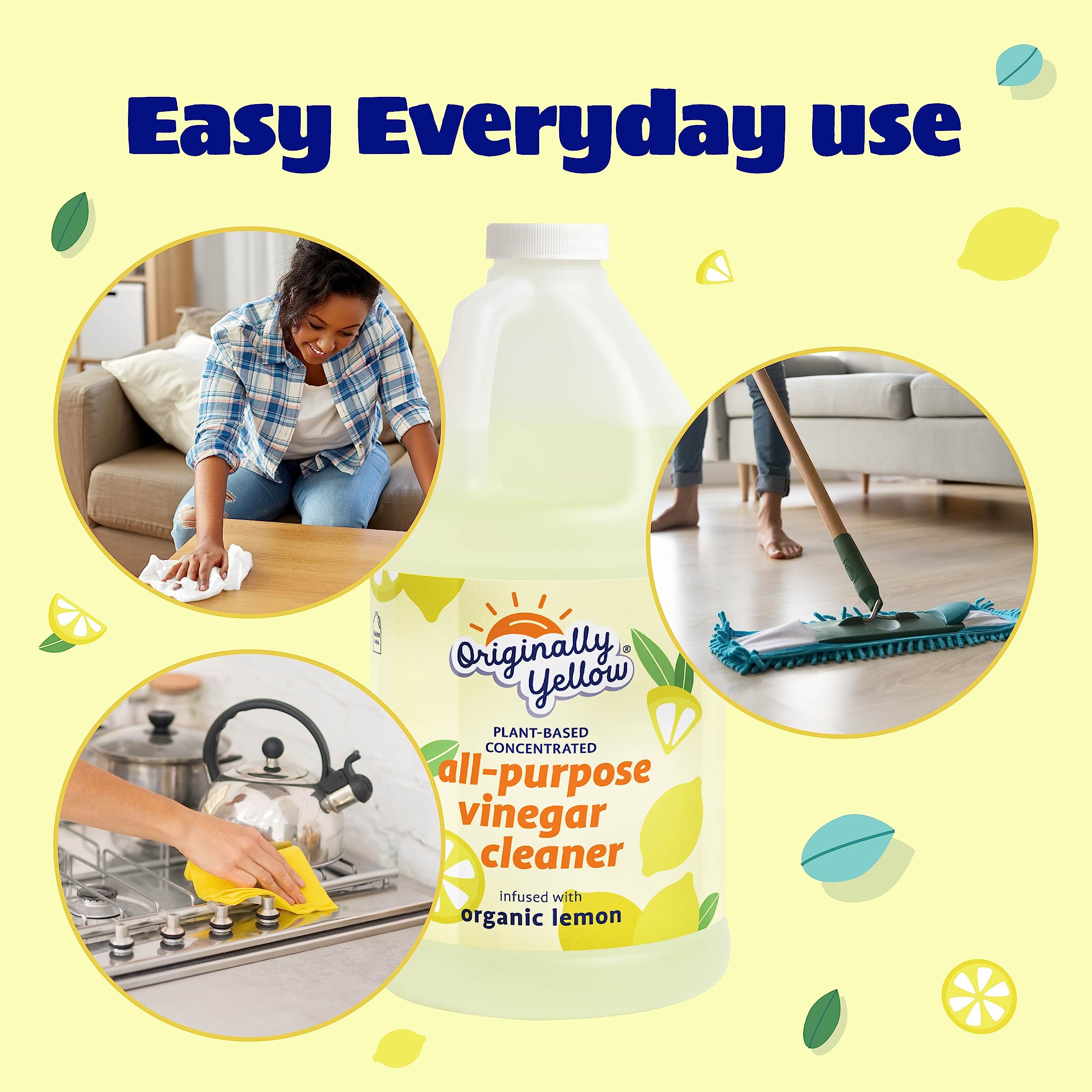 Organic Lemon Infused All-Purpose Cleaning Vinegar - 64 Fl Oz (2-Pack) | Plant-Based, Non-Toxic Floor & Surface Cleaner with Distilled Vinegar | Ideal for Kitchen, Bathroom, Hardwood & Tile Cleaning | Eco-Friendly Home Cleaning Supplies