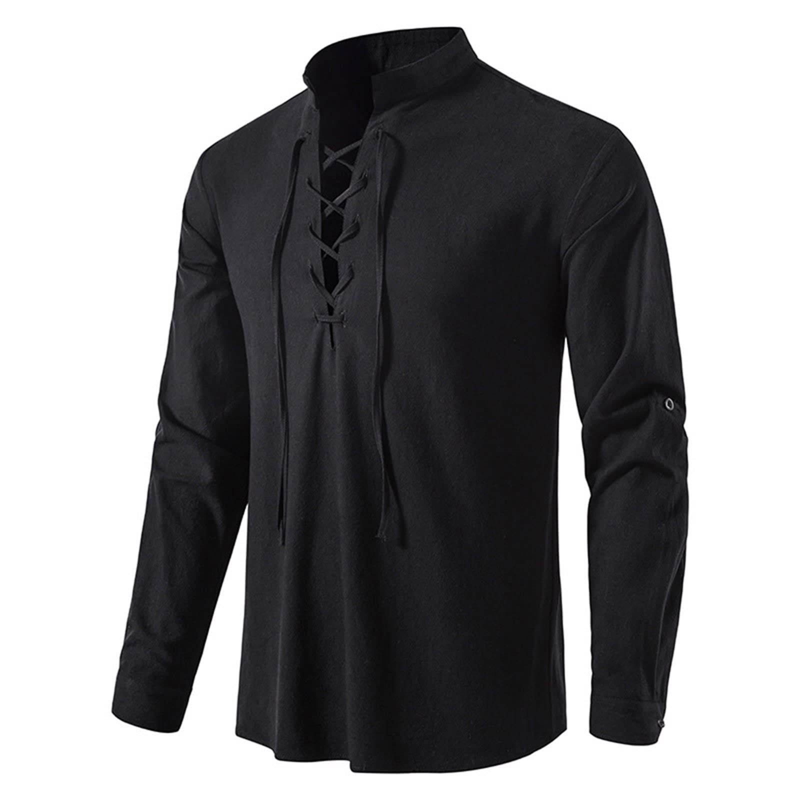 Premium Men's Dress Shirts - Solid Color Stand Collar Long Sleeve Loose Fit Elegant Blouse Top | Formal Office Wear & Business Casual Outfits