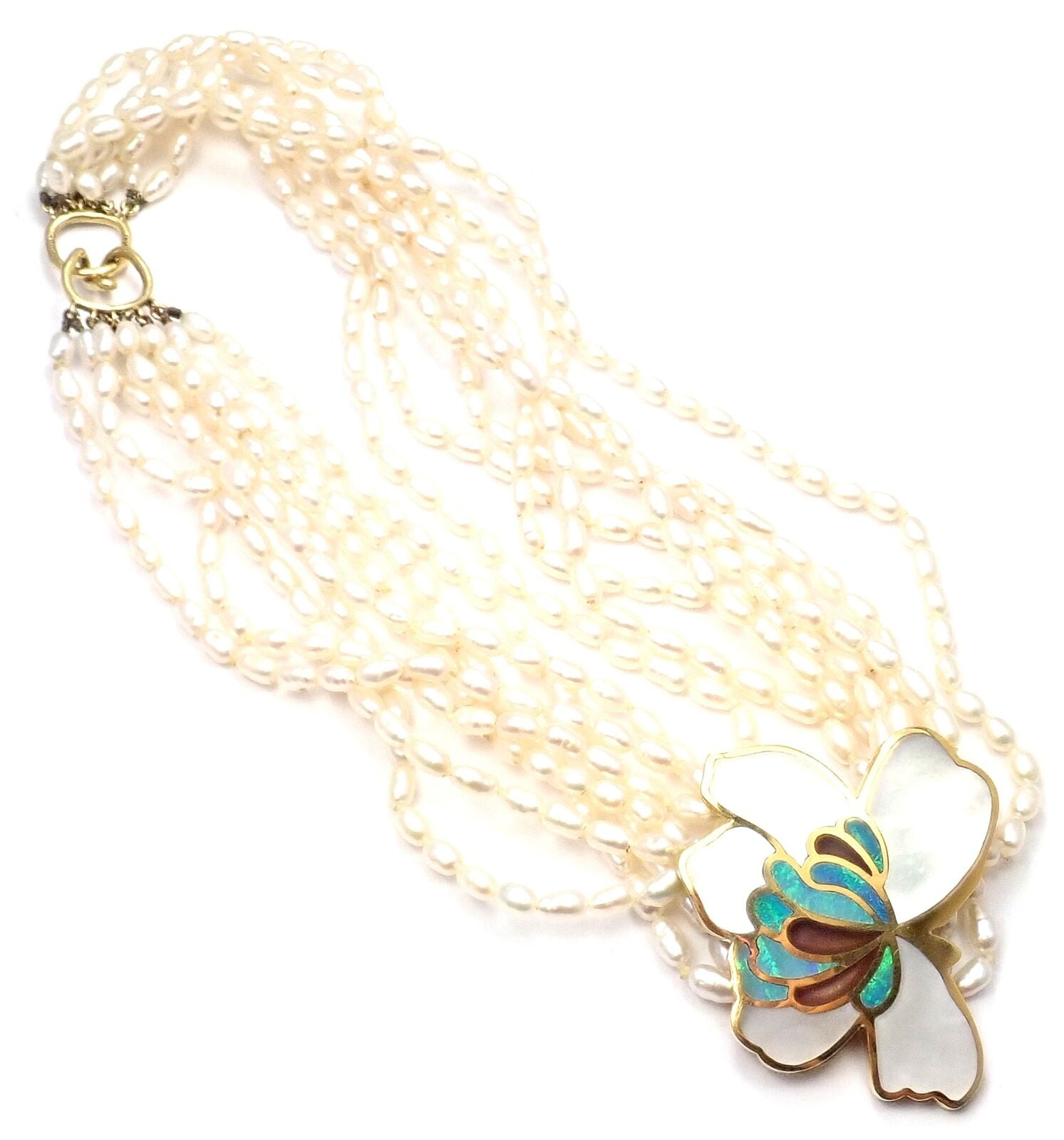 Authentic Tiffany & Co 18k Yellow Gold Mother of Pearl Flower Necklace - Elegant Jewelry Gift for Women, Perfect for Weddings & Special Occasions