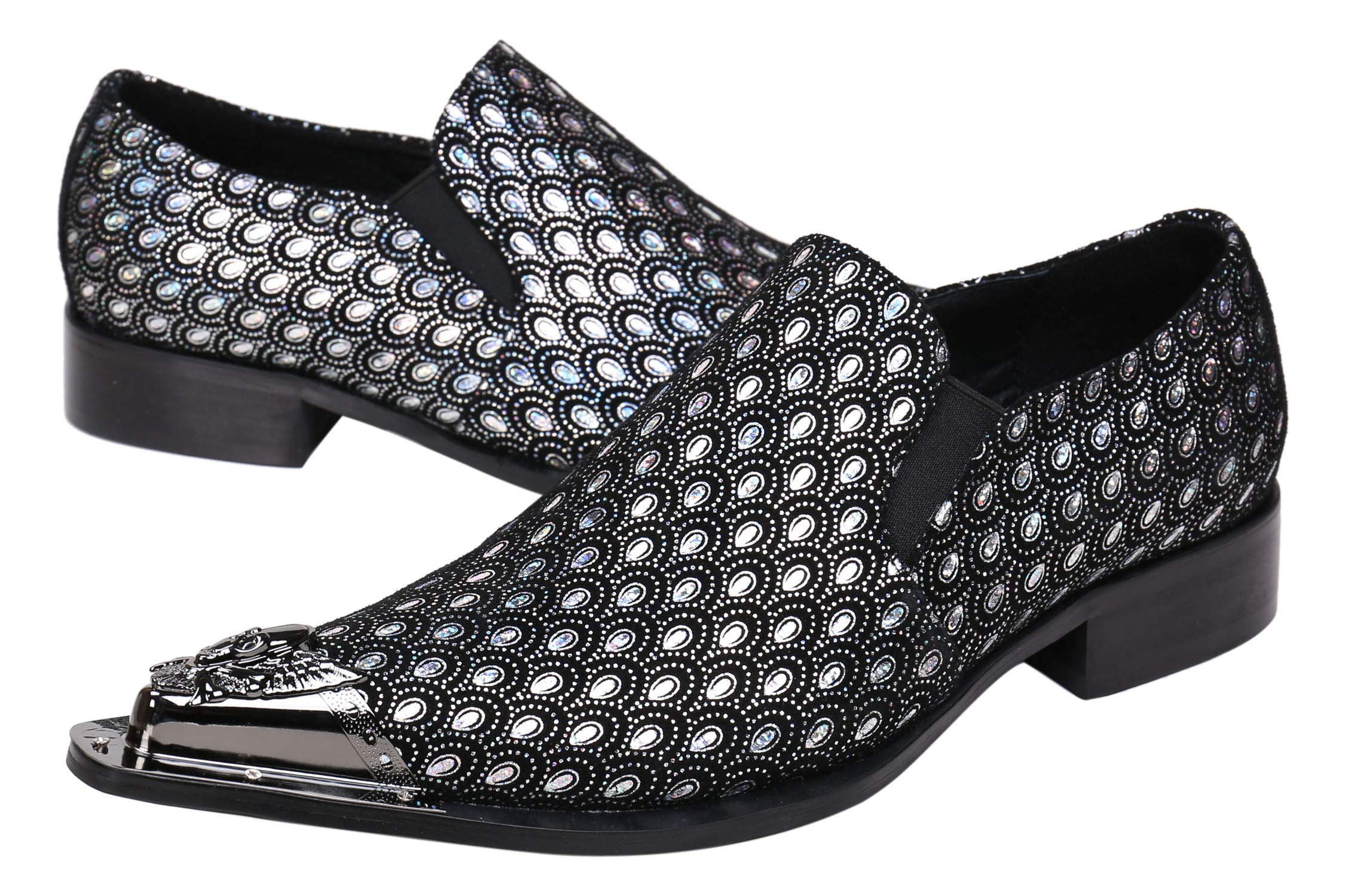 Santimon Men's Pointed Toe Loafers - Sparkling Leather Dress Shoes with Metal Tip for Western Style | Comfortable Casual & Formal Wear for Office, Party & Special Occasions