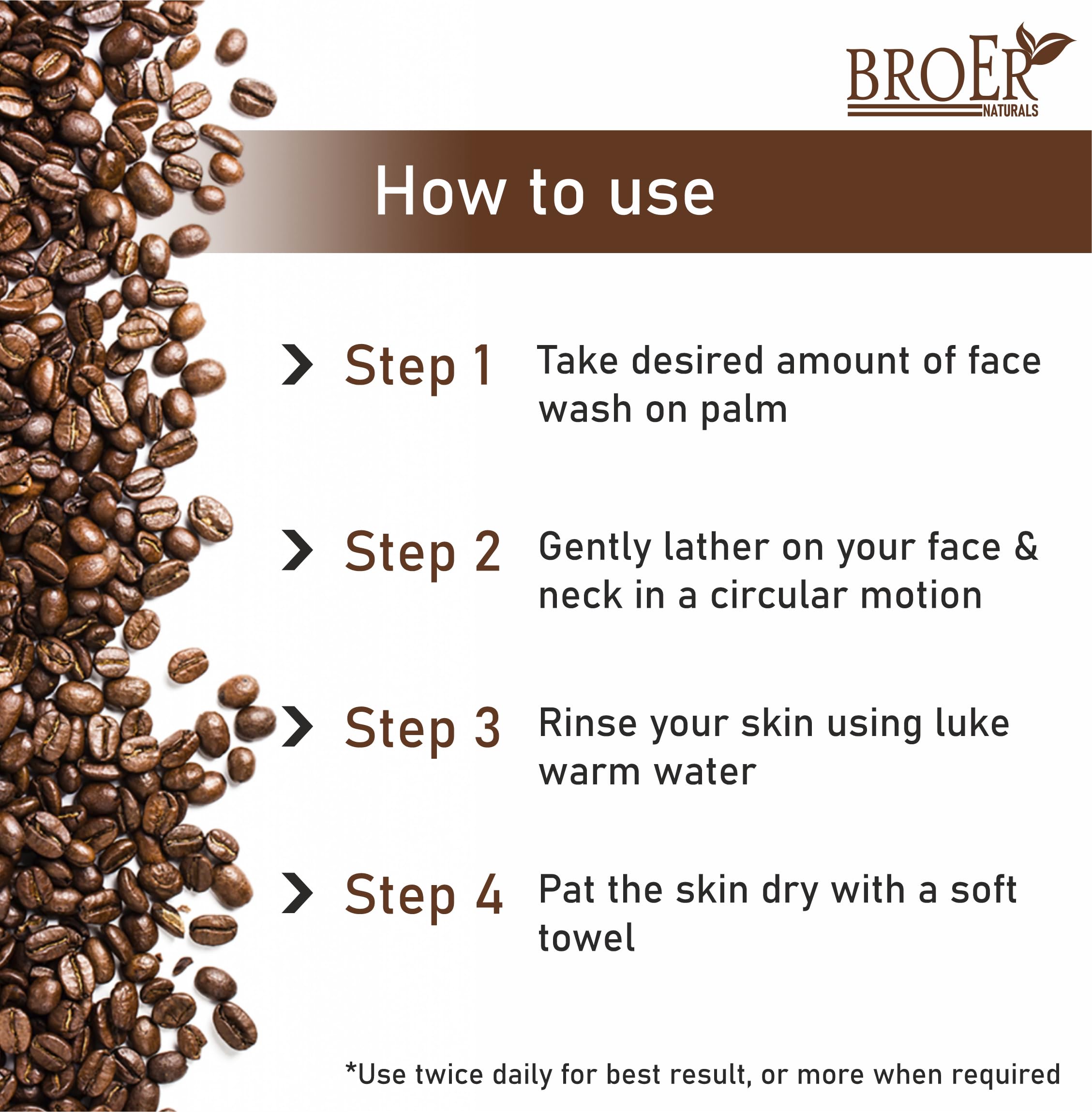 BROER Coffee Face Wash for Men & Women - 200ml Deep Cleansing Facial Cleanser with Coffee, Caffeine & Cocoa Butter - Removes Blackheads, De-Tans & Exfoliates - Perfect for Morning & Night Skincare Routine