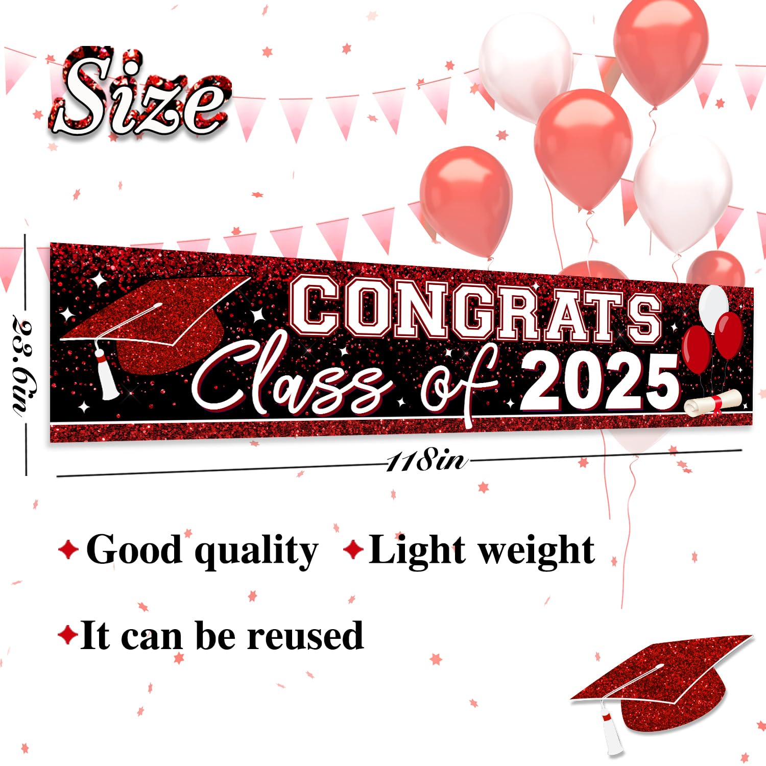 Large Class of 2025 Graduation Banner - Red Backdrop Yard Sign for Graduation Party Decorations & Supplies | Perfect for Outdoor Celebrations, School Events & Photo Backdrops