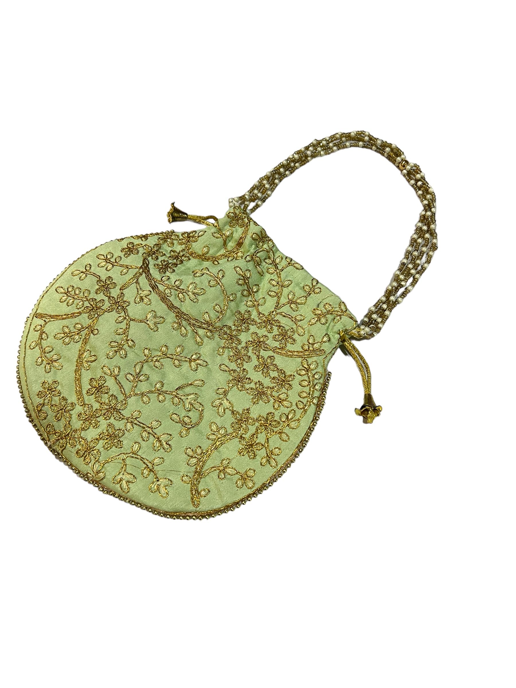 Eco-Friendly Embroidered Silk Women's Potli Bags with Handles - Perfect for Haldi Ceremony, Indian Weddings, Traditional Festivals & Gift Giving
