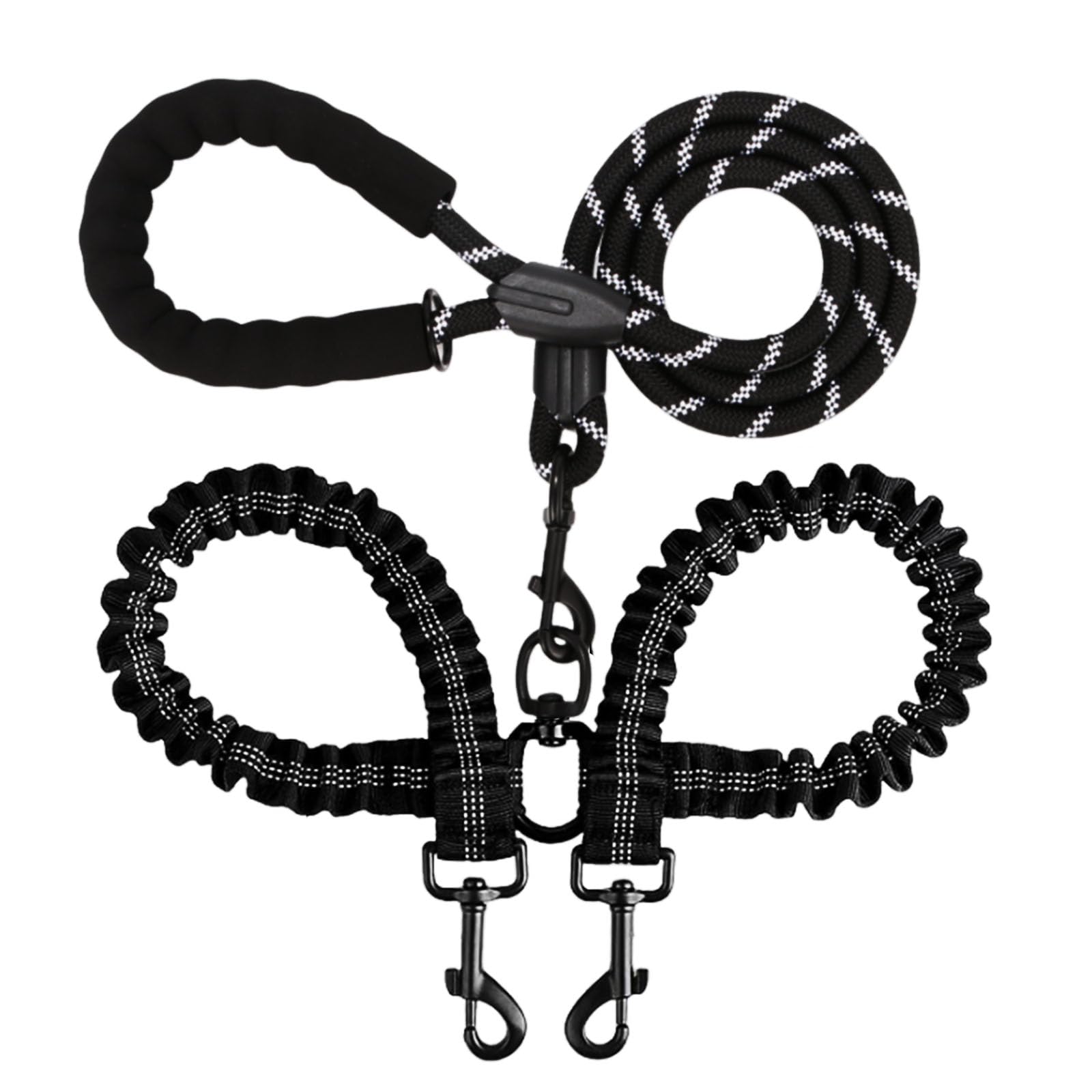 BAOBOTE Double Dog Leash - Shock Absorbing Bungee Reflective No Tangle Leash for Two Dogs with 360° Swivel (Black) | Perfect for Walking, Running & Outdoor Adventures with Your Pets