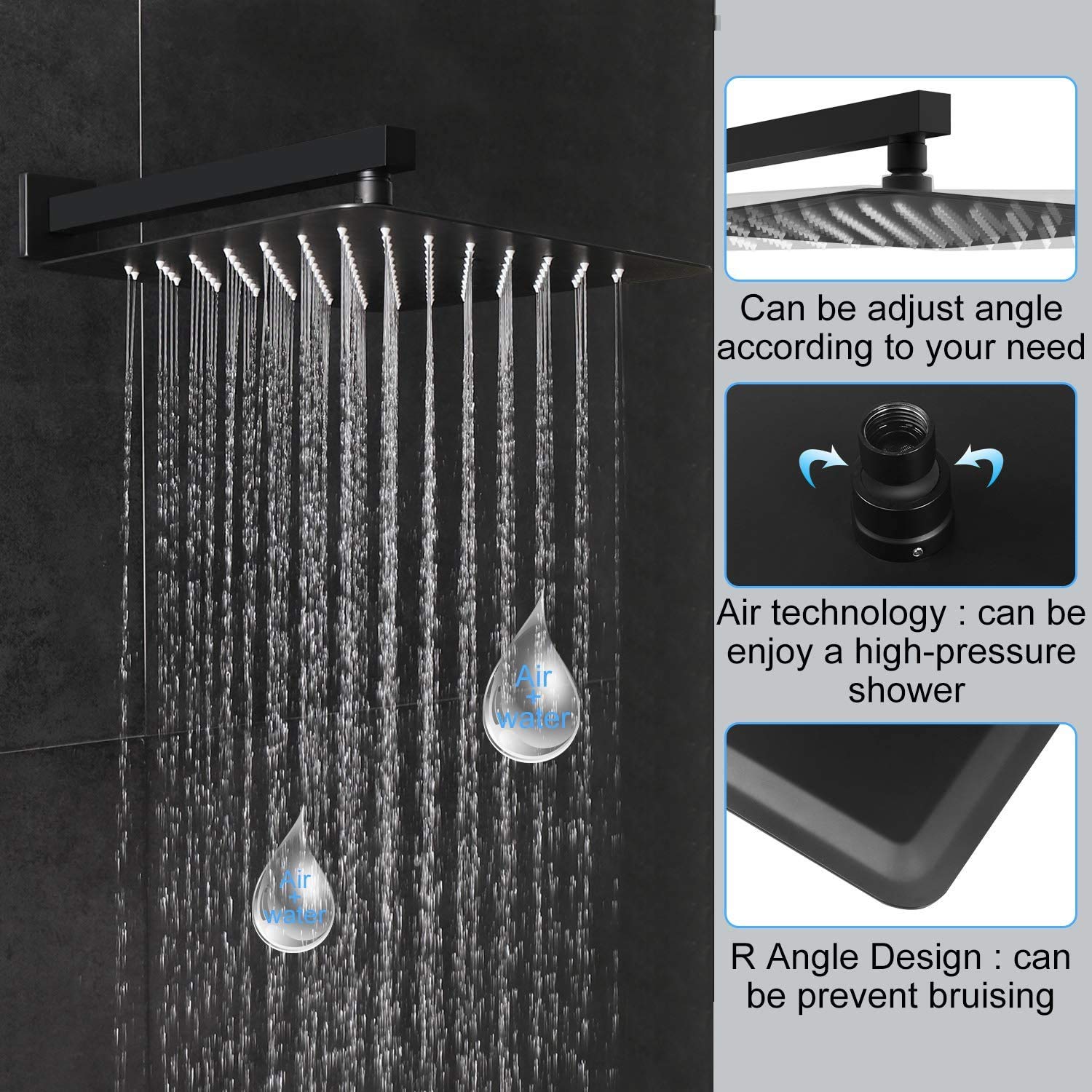 EMBATHER 12 Inch Matte Black Shower System with Tub Spout - Wall Mounted Rainfall Shower Head & Handheld Sprayer, Complete Shower Valve & Trim Kit for Bathroom Renovation | Perfect for Master Bath, Guest Bath & Spa-Like Shower Experience