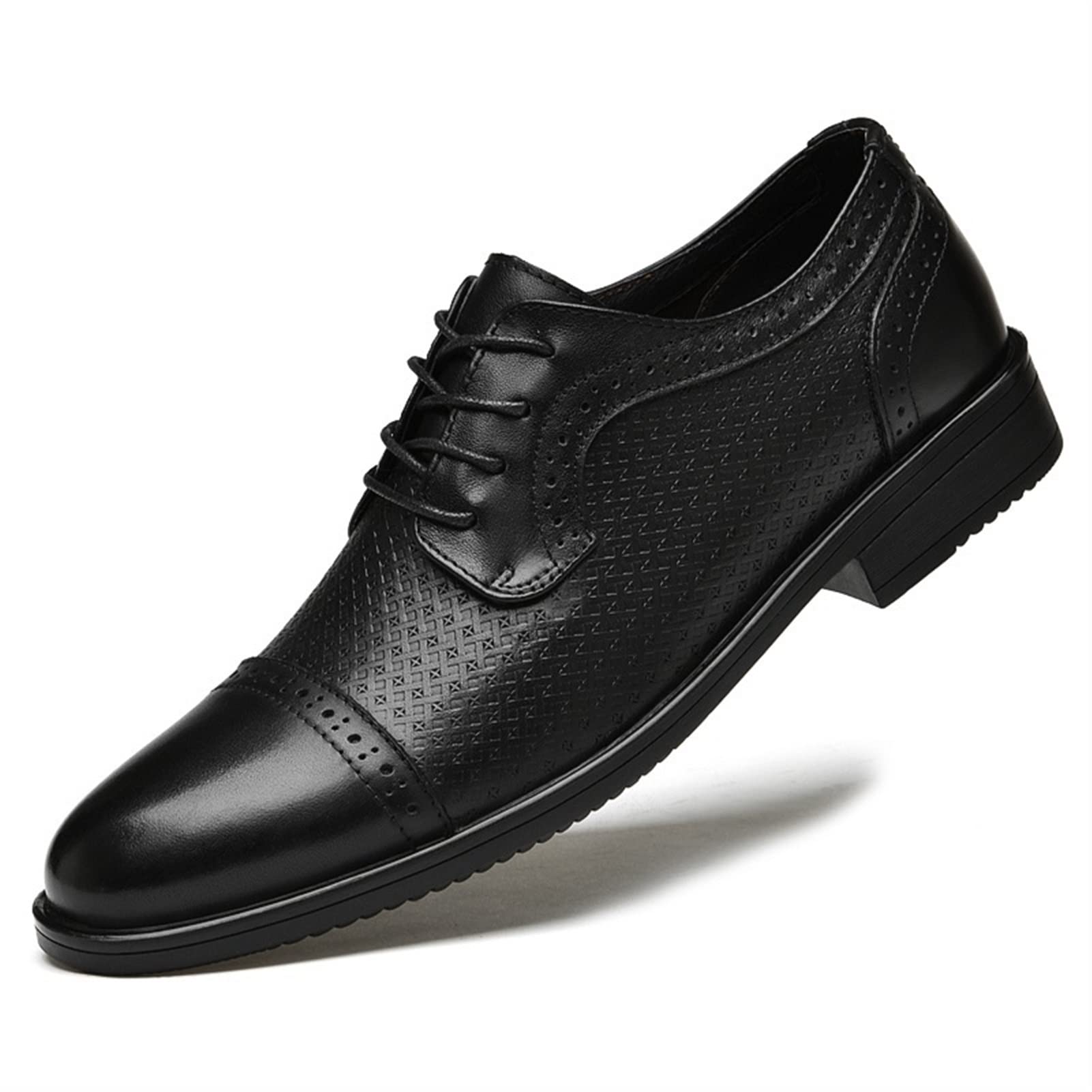 Premium Men's Leather Dress Shoes - Lace Up Derby Style with Round Burnished Cap Toe & Anti-Slip Rubber Sole - Formal Business Oxford Shoes for Office, Wedding & Special Occasions