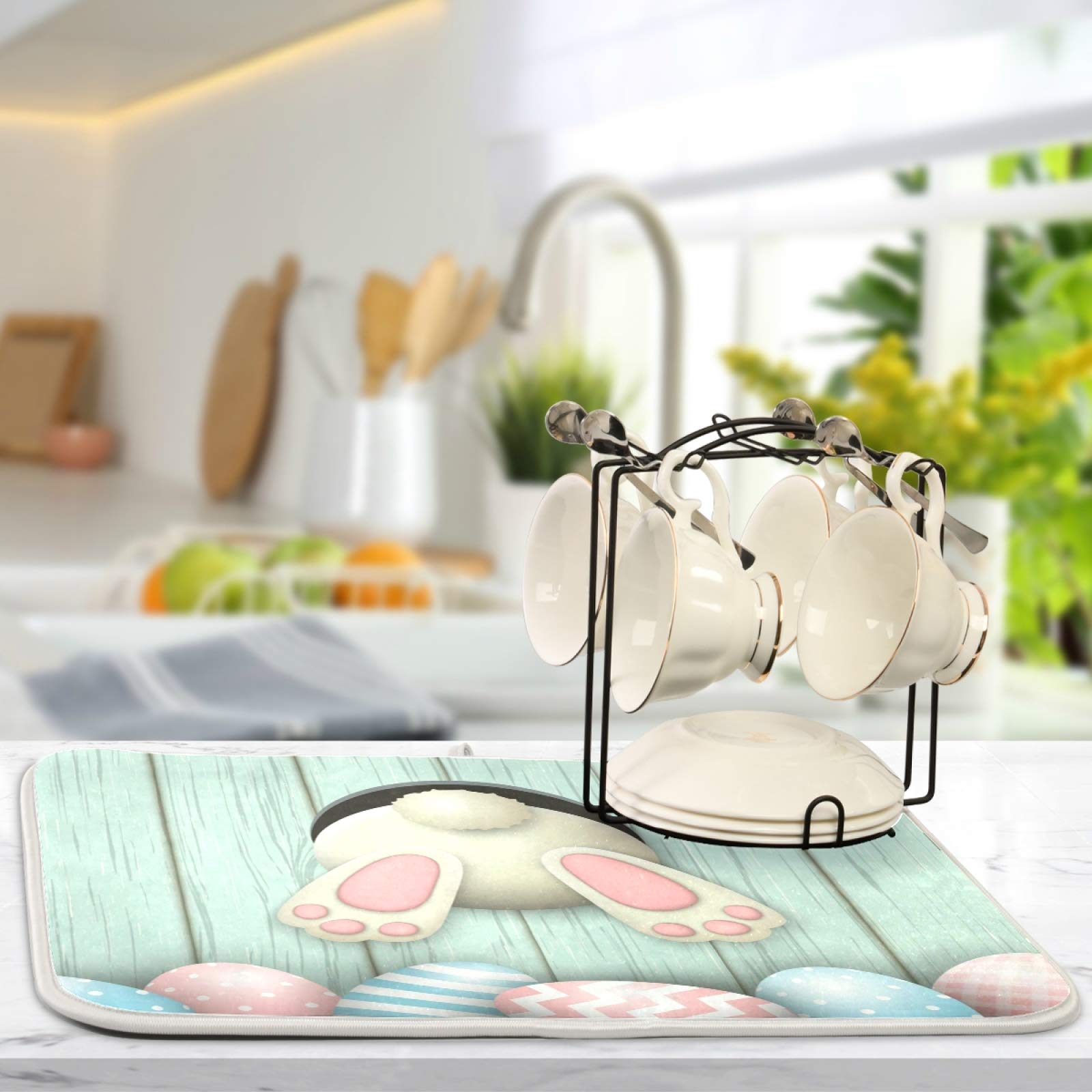 SUABO 16x18 Inch Easter Eggs Dish Drying Mat - Absorbent Microfiber Kitchen Mat for Dishes, Cups & Utensils | Reversible & Quick-Drying | Perfect for Easter Decor, Kitchen Counter & Sink Area