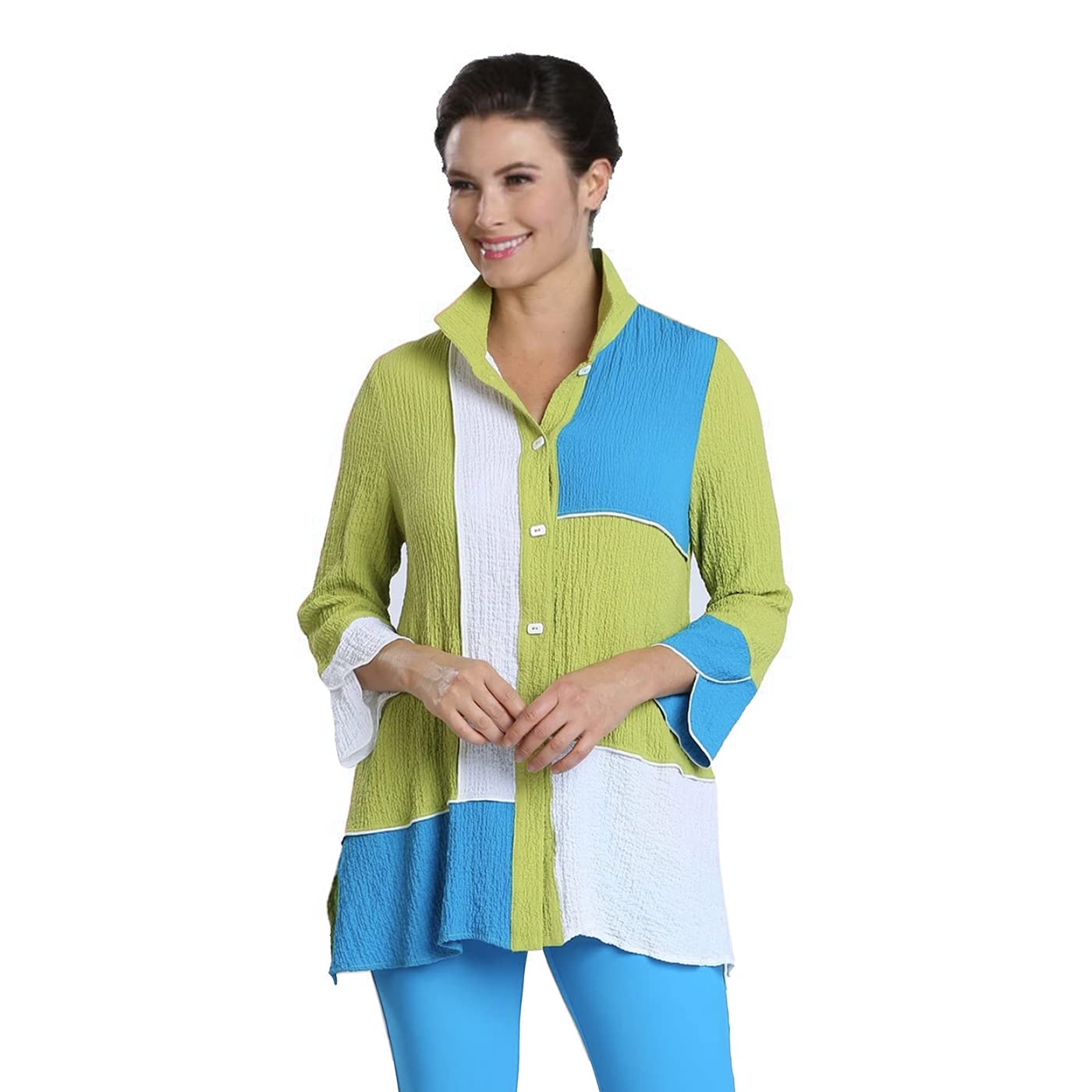 IC Collection Women's Stylish Colorblock Button Front Shirt 1521J - Casual Office Wear & Spring Outfits