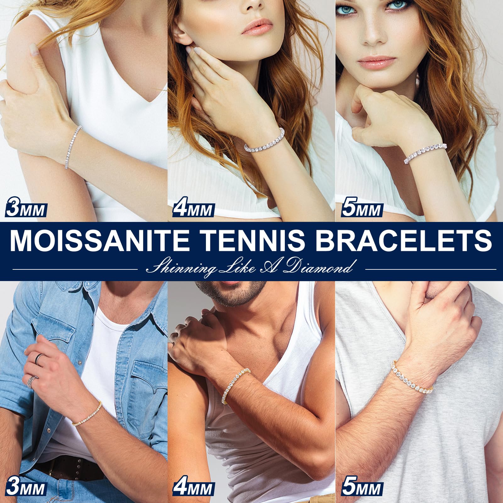 TUHE 1.92ct-21ct Lab Grown Moissanite Tennis Bracelet (2-5mm) | 18k Gold Plated 925 Sterling Silver | D Color VVS1 Round Cut Diamond Bracelet for Women & Men | Elegant Jewelry Gift for Mother's Day, Anniversary, Wedding & Special Occasions