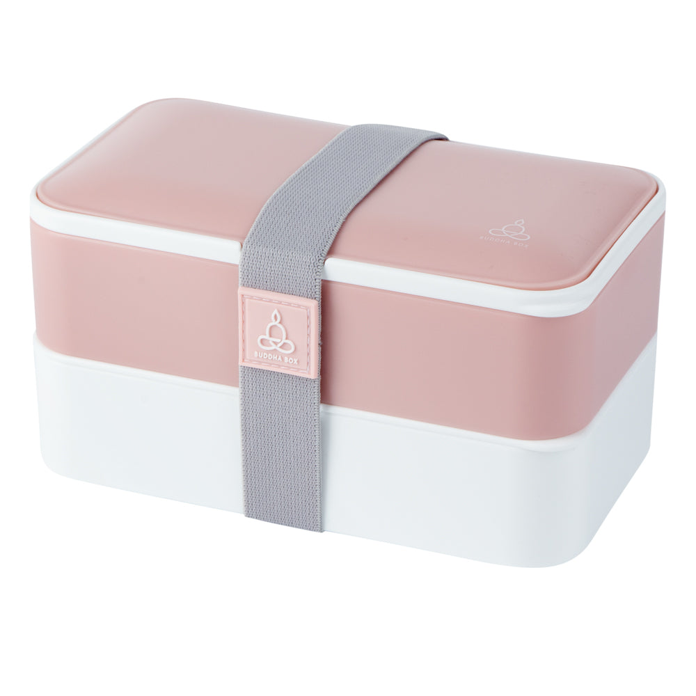 Bento Tek 41 oz Pink and White Buddha Lunch Box with Utensils & Sauce Cup | All-in-One Meal Prep Container | 7.25