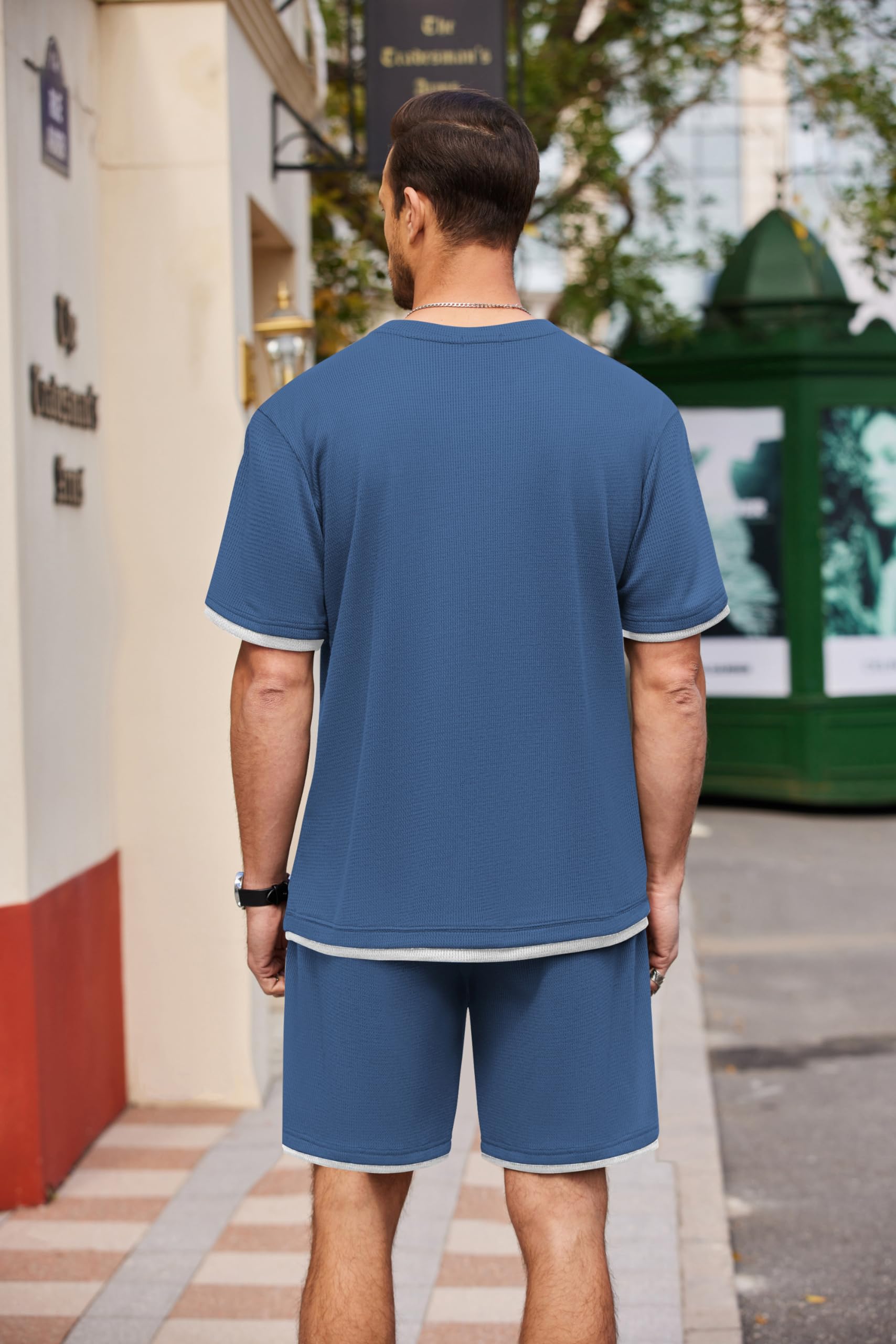 COOFANDY Men's Waffle Knit Shirt and Shorts 2-Piece Lounge Set - Breathable Summer Casual Outfit with Pockets for Home, Gym, and Outdoor Activities