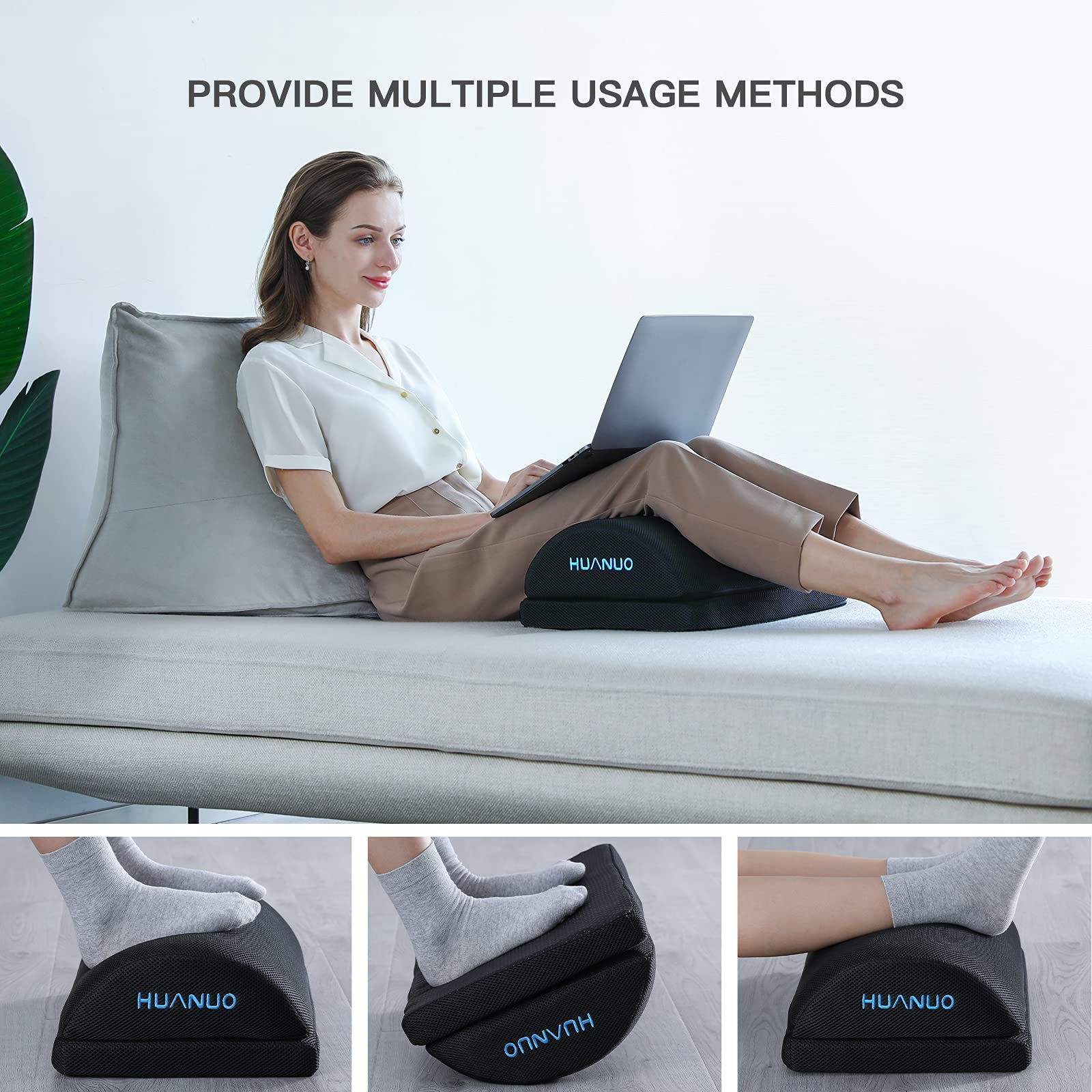 Ergonomic Foot Rest for Office & Home - HUANUO Under Desk Footrest for Comfortable Work & Travel