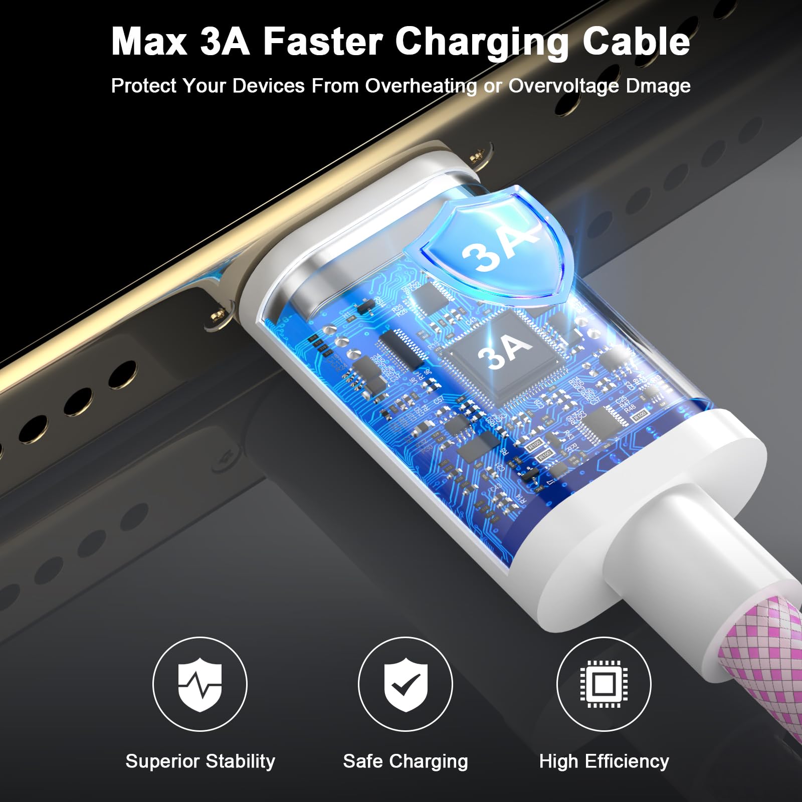 3 Pack USB A to USB C Car Charger Cable - 6FT Nylon Braided Fast Charging Cord for iPhone 16/15 Series (16/16 Plus/16 Pro/16 Pro Max/15/15 Plus/15 Pro/15 Pro Max) - Pink | CarPlay Compatible for Seamless Music & Navigation in Your Vehicle