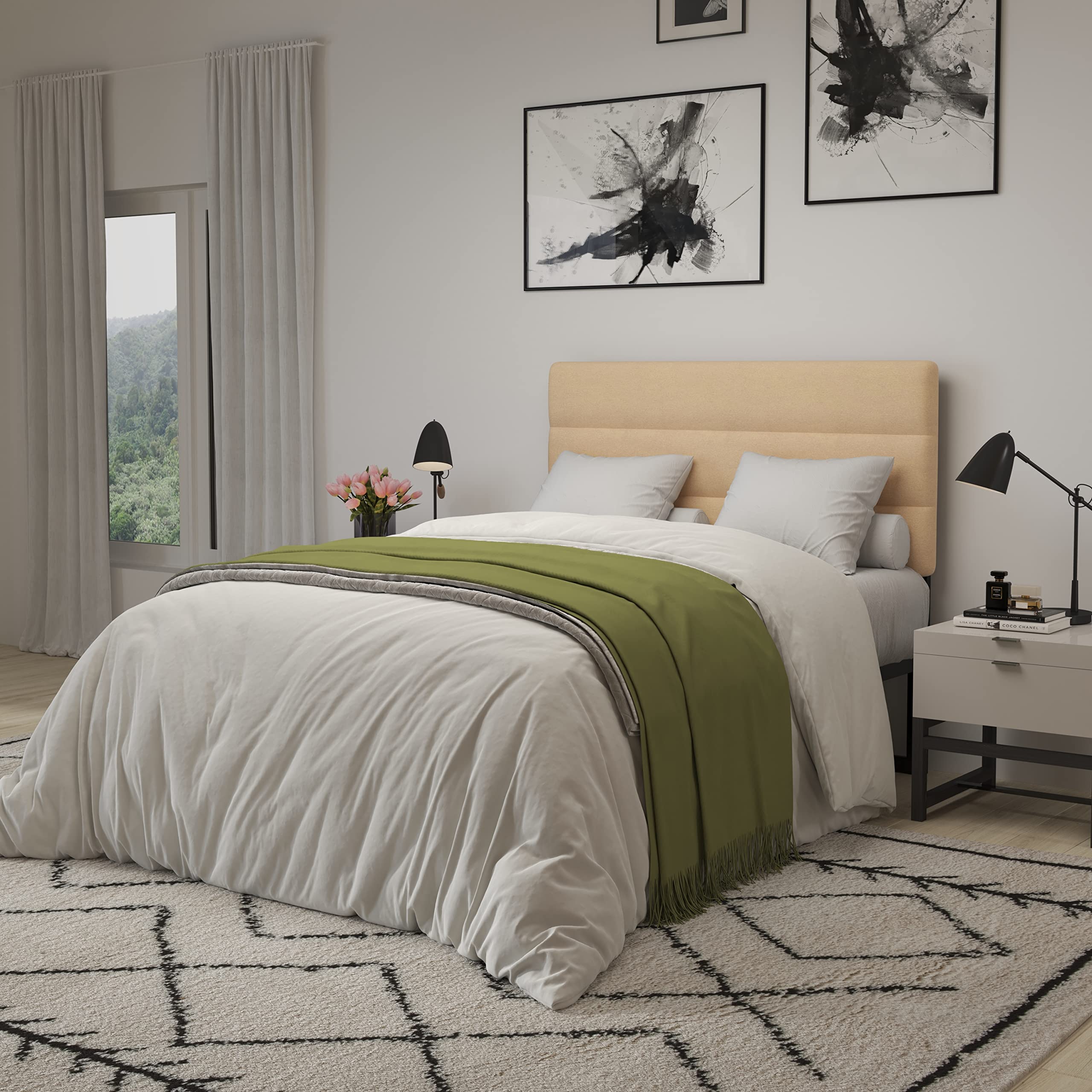 Merrick Lane Coppola Full Size Upholstered Headboard - Button Tufted Cream Fabric with Metal Legs & Adjustable Slots - Fits Most Standard Bed Frames - Perfect for Master Bedroom, Guest Room & Home Decor